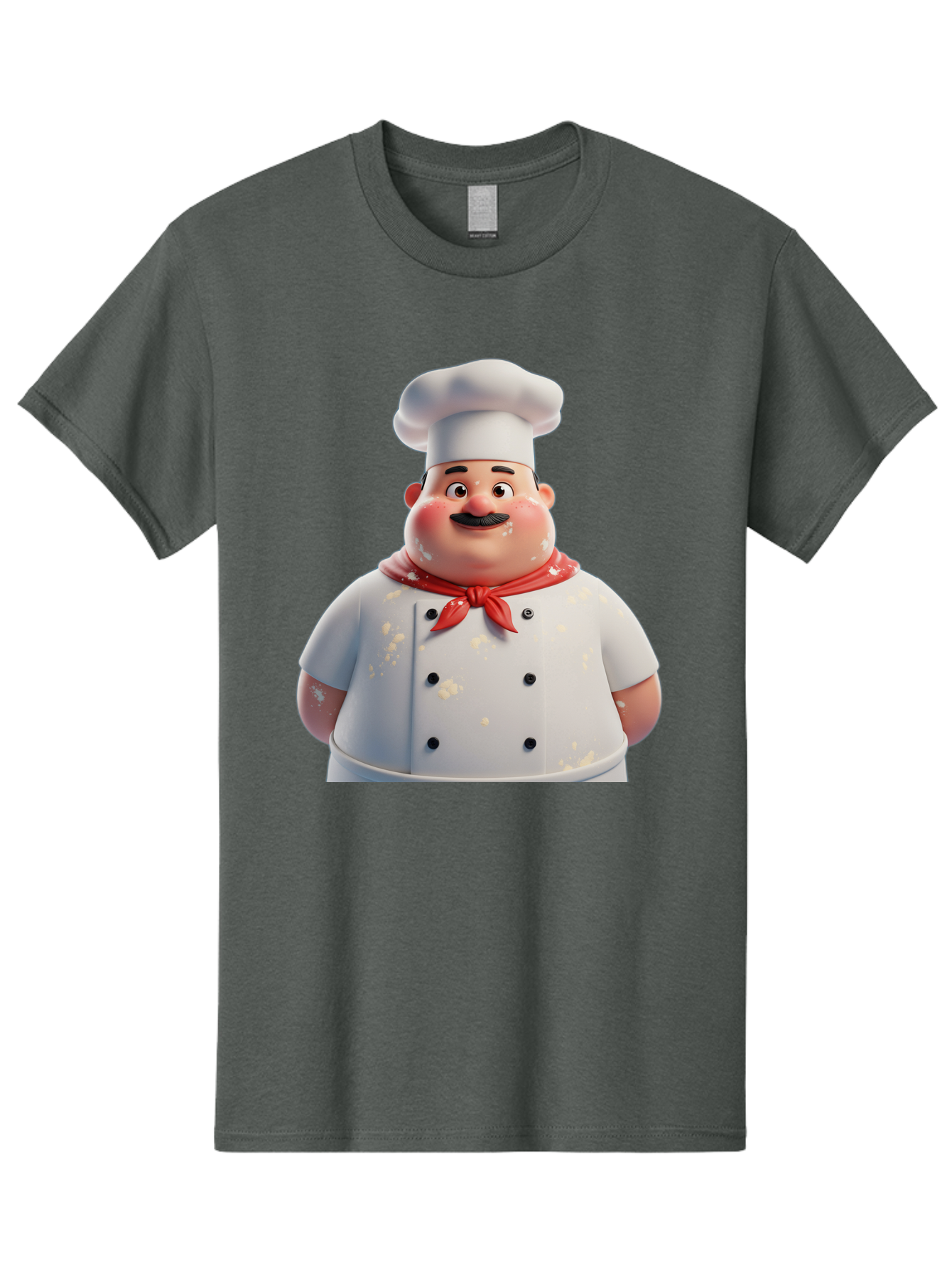 Chef-Character Men'S Graphic Tee, 100% Cotton, Comfortable Casual Summer Wear, Machine Washable, Cartoon Chef, White Chef Hat, Red Neckerchief, Mustache, Chef Coat, Cooking, Culinary Arts, Kitchen Staff, Food Preparation, 3D Character, Bac814