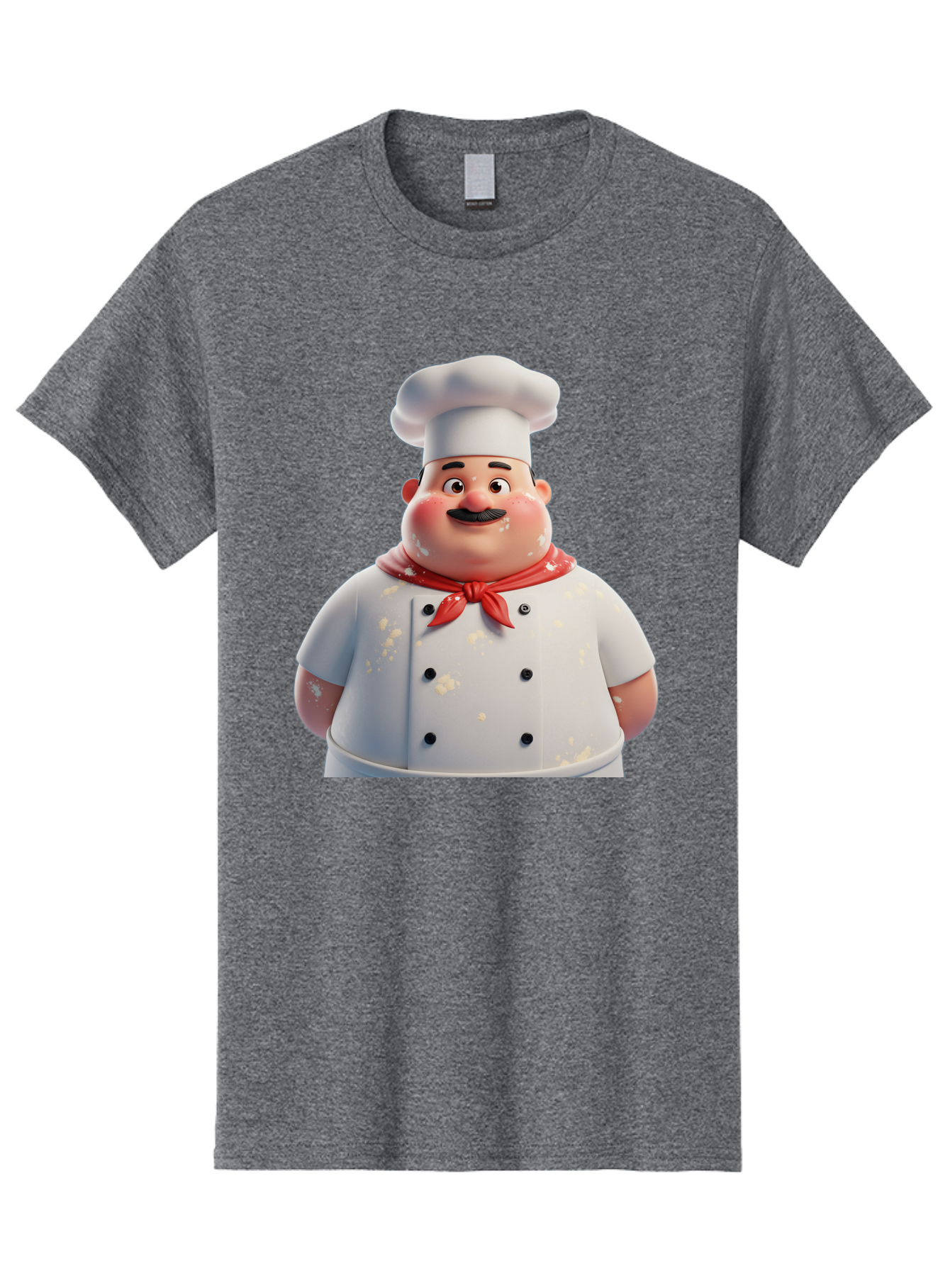 Chef-Character Men'S Graphic Tee, 100% Cotton, Comfortable Casual Summer Wear, Machine Washable, Cartoon Chef, White Chef Hat, Red Neckerchief, Mustache, Chef Coat, Cooking, Culinary Arts, Kitchen Staff, Food Preparation, 3D Character, Bac814