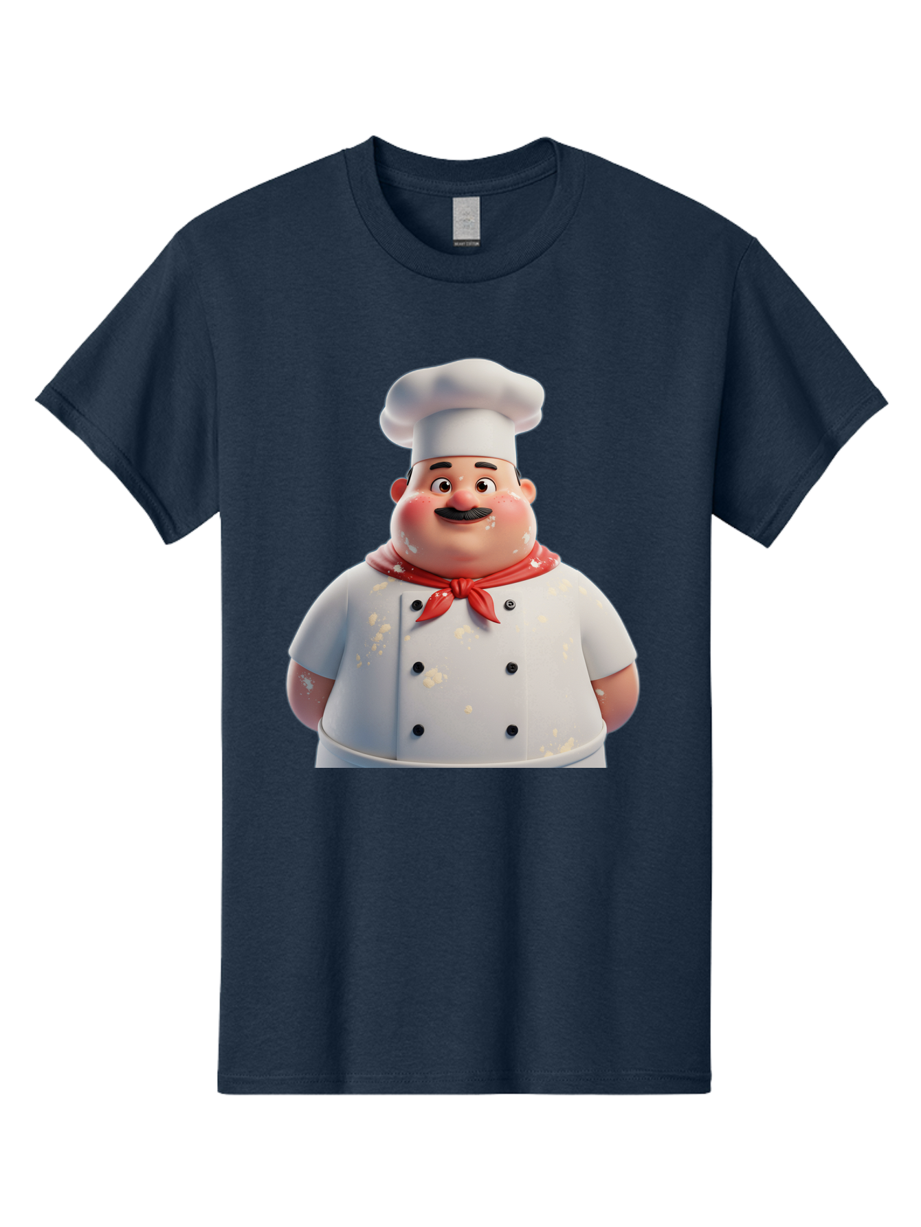 Chef-Character Men'S Graphic Tee, 100% Cotton, Comfortable Casual Summer Wear, Machine Washable, Cartoon Chef, White Chef Hat, Red Neckerchief, Mustache, Chef Coat, Cooking, Culinary Arts, Kitchen Staff, Food Preparation, 3D Character, Bac814