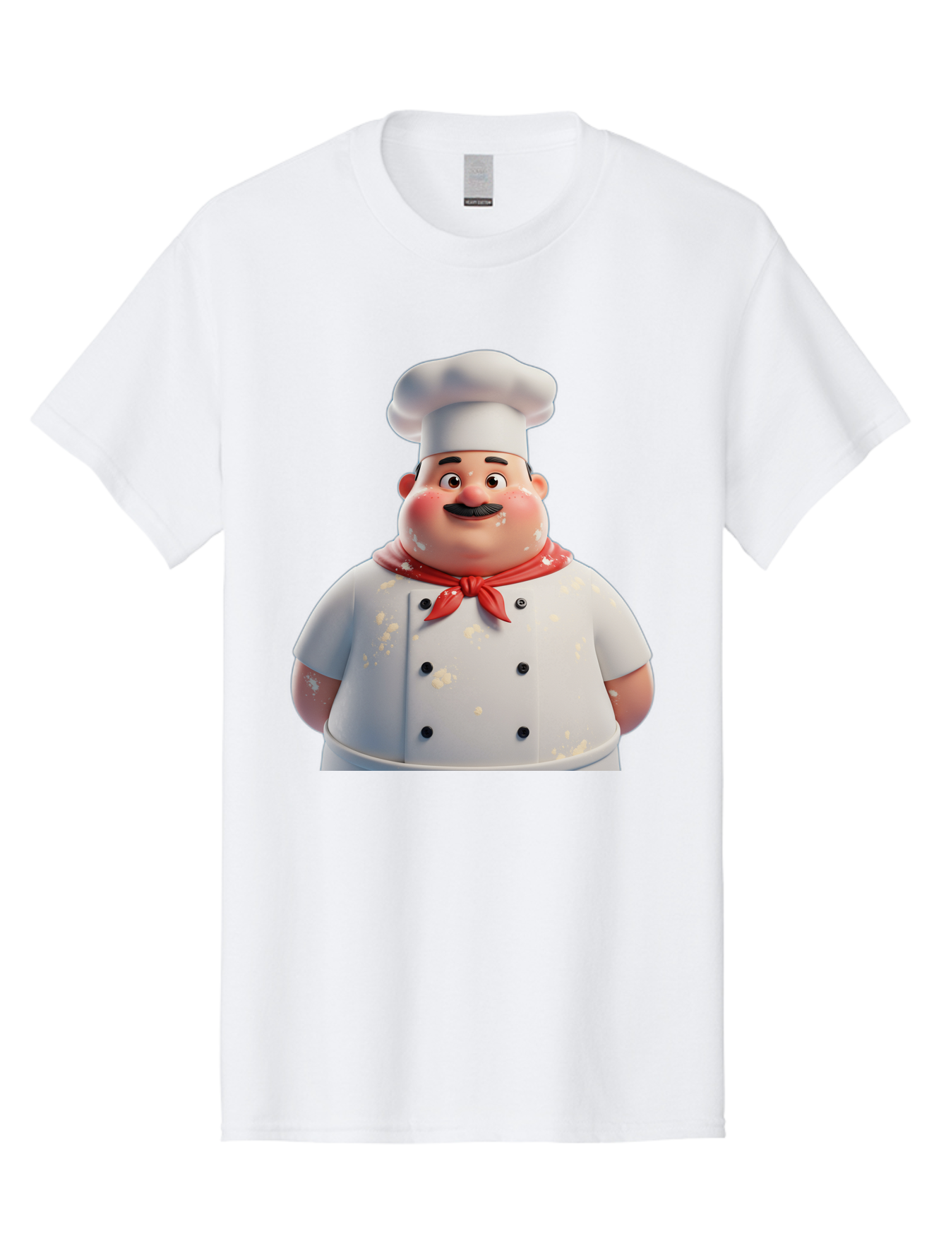 Chef-Character Men'S Graphic Tee, 100% Cotton, Comfortable Casual Summer Wear, Machine Washable, Cartoon Chef, White Chef Hat, Red Neckerchief, Mustache, Chef Coat, Cooking, Culinary Arts, Kitchen Staff, Food Preparation, 3D Character, Bac814