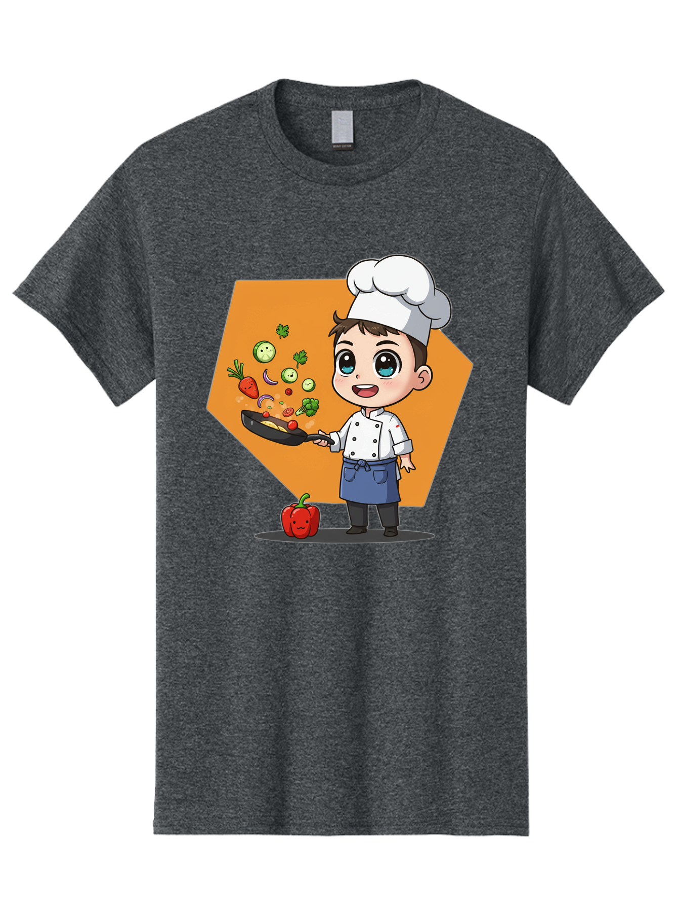 Chef-Cooking-Vegetables Men'S Graphic Tee, 100% Cotton, Comfortable Casual Summer Wear, Machine Washable, Cartoon Chef, Young Boy Cooking, Healthy Vegetables, Kitchen Skills, Chef Hat, Cooking Pan, Fresh Produce, Culinary Arts, Kid Chef Bac815