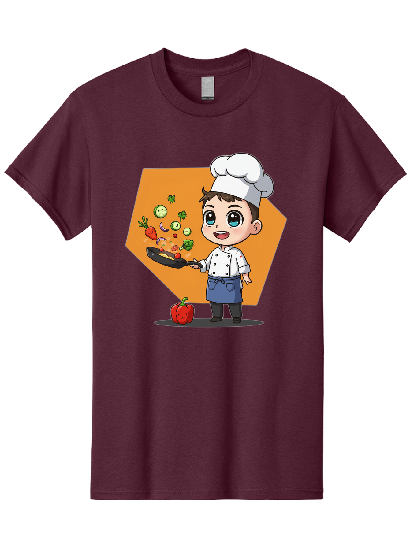 Chef-Cooking-Vegetables Men'S Graphic Tee, 100% Cotton, Comfortable Casual Summer Wear, Machine Washable, Cartoon Chef, Young Boy Cooking, Healthy Vegetables, Kitchen Skills, Chef Hat, Cooking Pan, Fresh Produce, Culinary Arts, Kid Chef Bac815