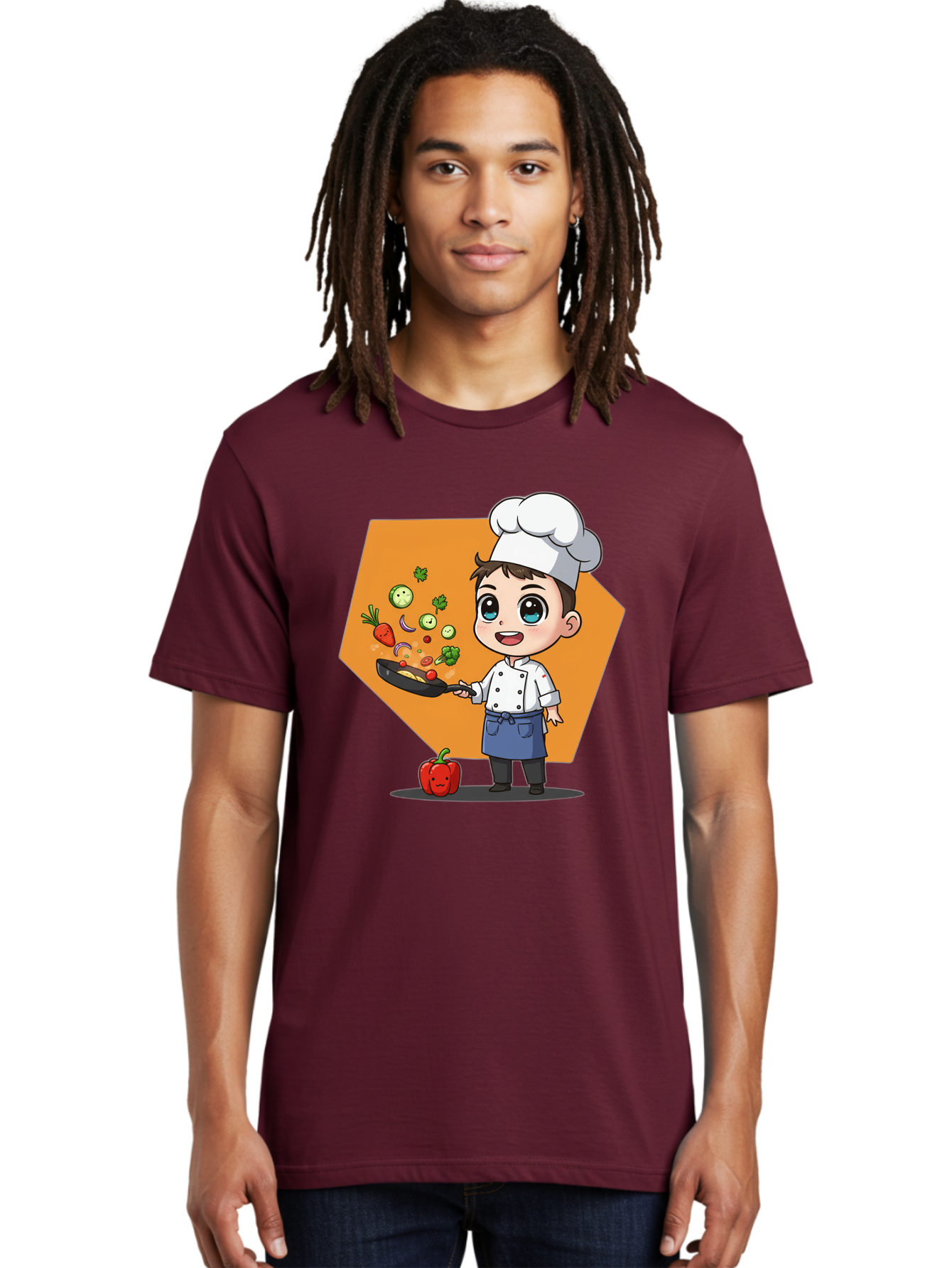 Chef-Cooking-Vegetables Men'S Graphic Tee, 100% Cotton, Comfortable Casual Summer Wear, Machine Washable, Cartoon Chef, Young Boy Cooking, Healthy Vegetables, Kitchen Skills, Chef Hat, Cooking Pan, Fresh Produce, Culinary Arts, Kid Chef Bac815