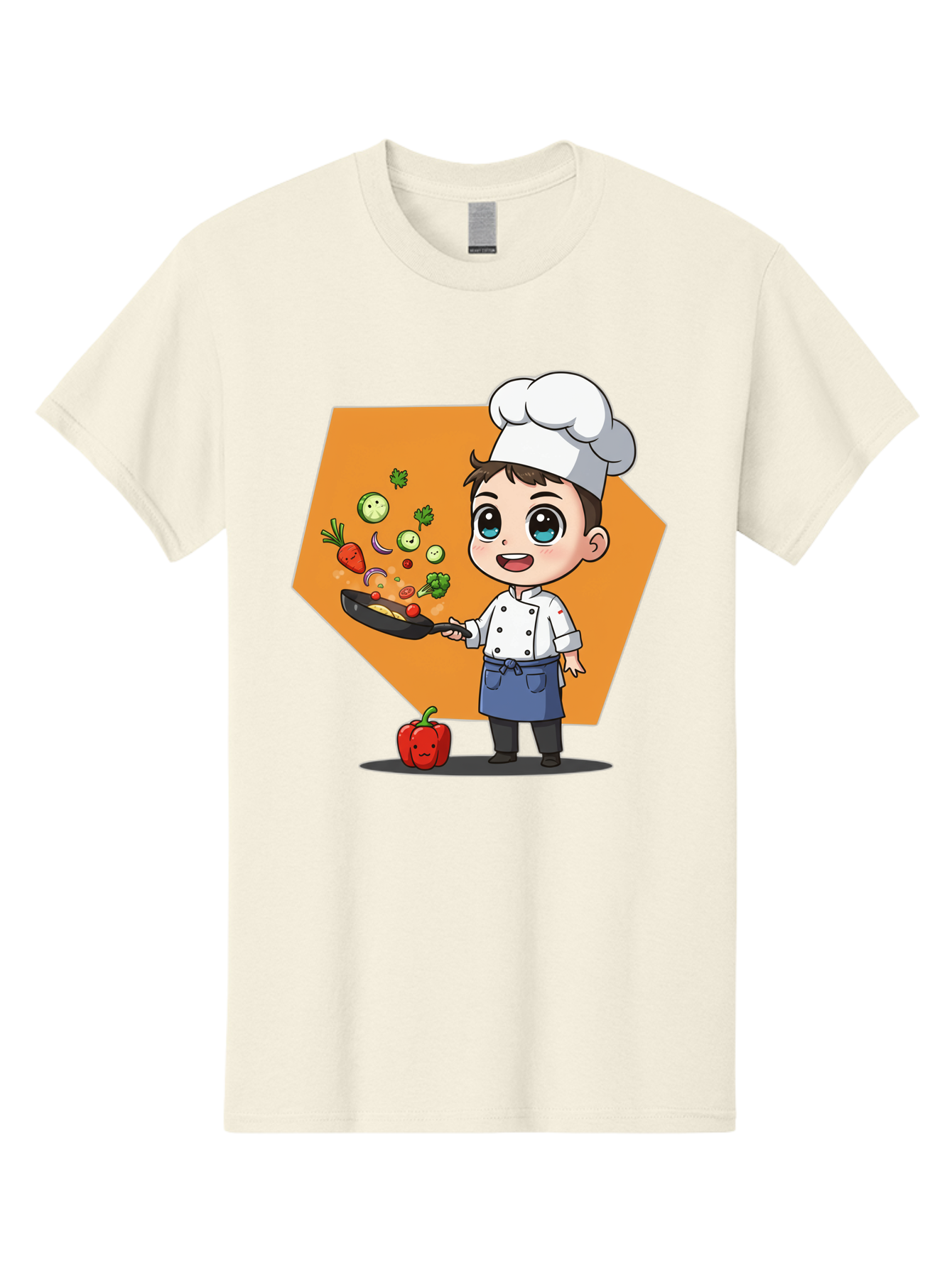 Chef-Cooking-Vegetables Men'S Graphic Tee, 100% Cotton, Comfortable Casual Summer Wear, Machine Washable, Cartoon Chef, Young Boy Cooking, Healthy Vegetables, Kitchen Skills, Chef Hat, Cooking Pan, Fresh Produce, Culinary Arts, Kid Chef Bac815