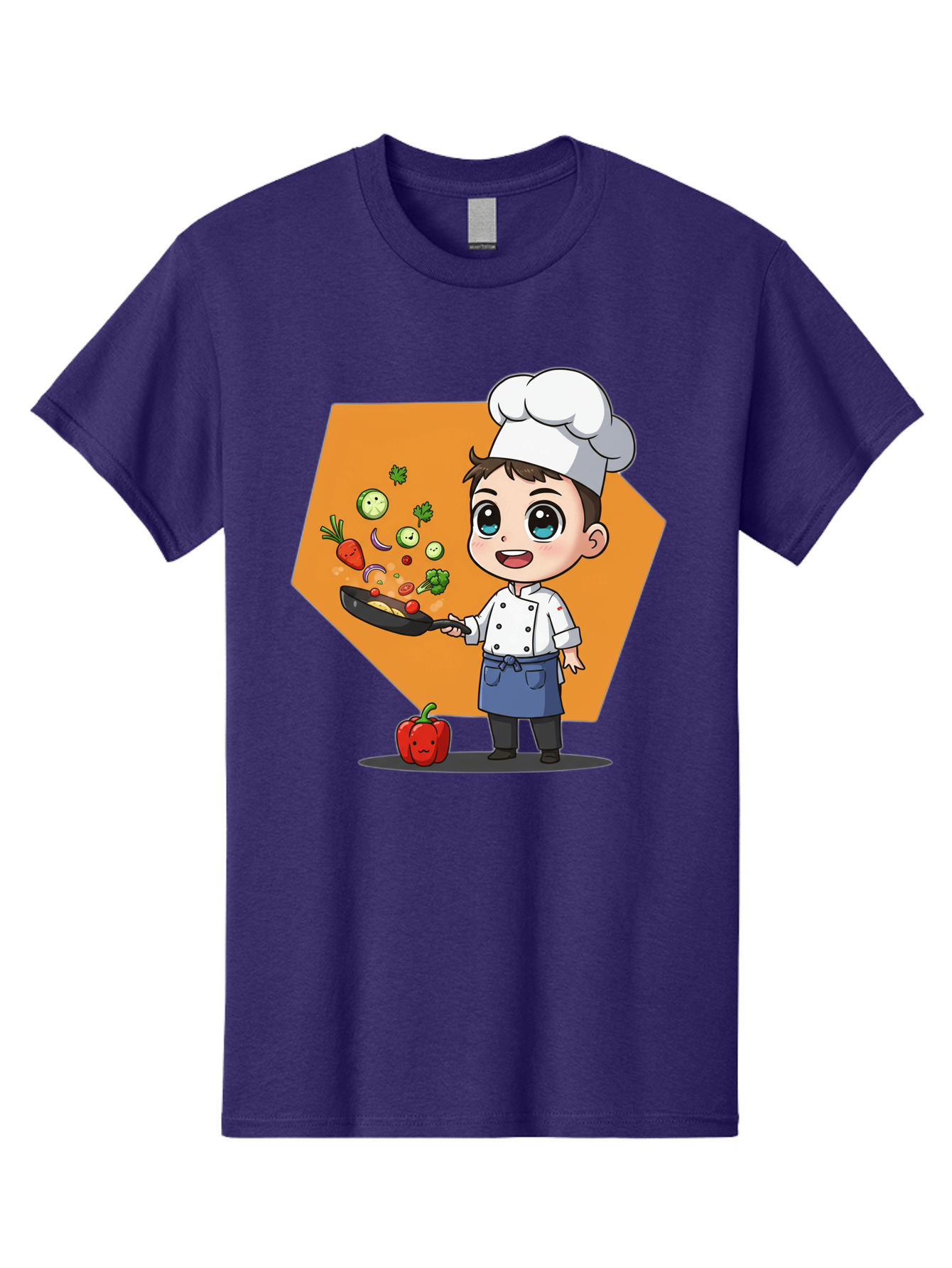 Chef-Cooking-Vegetables Men'S Graphic Tee, 100% Cotton, Comfortable Casual Summer Wear, Machine Washable, Cartoon Chef, Young Boy Cooking, Healthy Vegetables, Kitchen Skills, Chef Hat, Cooking Pan, Fresh Produce, Culinary Arts, Kid Chef Bac815