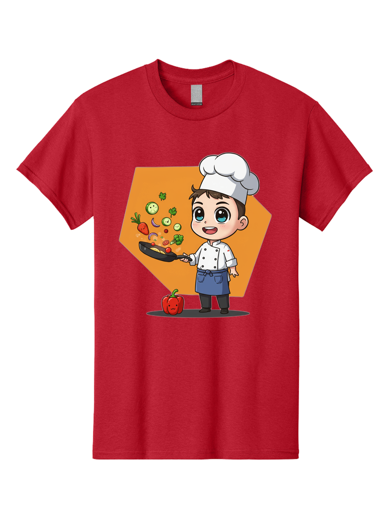 Chef-Cooking-Vegetables Men'S Graphic Tee, 100% Cotton, Comfortable Casual Summer Wear, Machine Washable, Cartoon Chef, Young Boy Cooking, Healthy Vegetables, Kitchen Skills, Chef Hat, Cooking Pan, Fresh Produce, Culinary Arts, Kid Chef Bac815