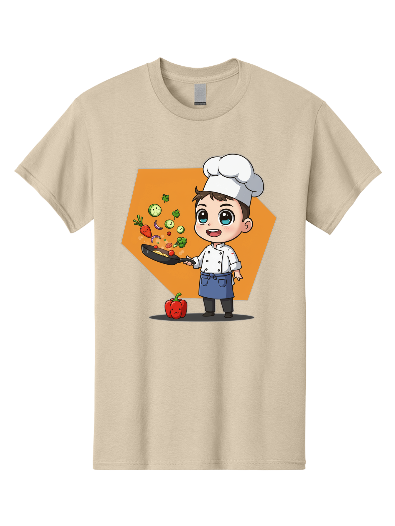 Chef-Cooking-Vegetables Men'S Graphic Tee, 100% Cotton, Comfortable Casual Summer Wear, Machine Washable, Cartoon Chef, Young Boy Cooking, Healthy Vegetables, Kitchen Skills, Chef Hat, Cooking Pan, Fresh Produce, Culinary Arts, Kid Chef Bac815