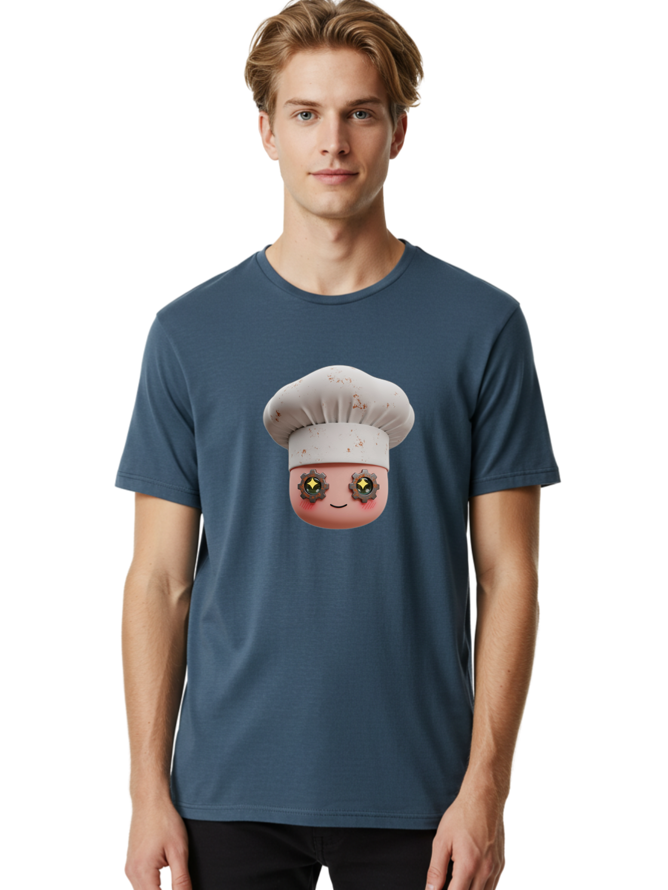 Chef-Emoji-2 Men'S Graphic Tee, 100% Cotton, Comfortable Casual Summer Wear, Machine Washable, Cartoon Chef, Cooking Emoji, Chef Hat, Robotic Eyes, Culinary Art, Kitchen Creativity, Digital Character, Foodie Fun, Animated Chef, Bac817