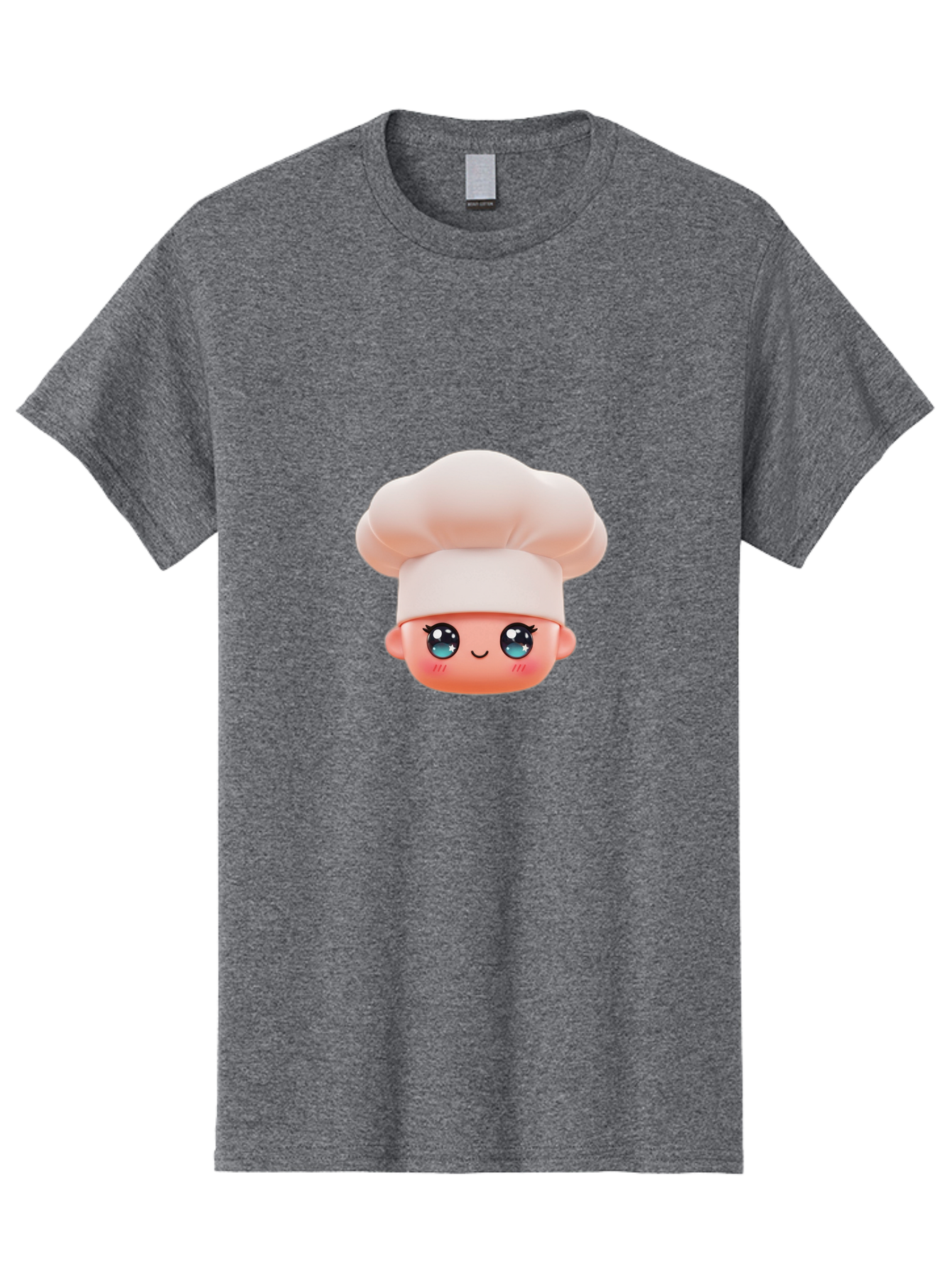 Chef-Emoji-3 Men'S Graphic Tee, 100% Cotton, Comfortable Casual Summer Wear, Machine Washable, Cartoon Character, Chef Hat, Smiling Face, Blue Eyes, Pink Cheeks, Kawaii Style, Cute Illustration, Cooking Theme, Doll Face, Fashion Accessory Bac818