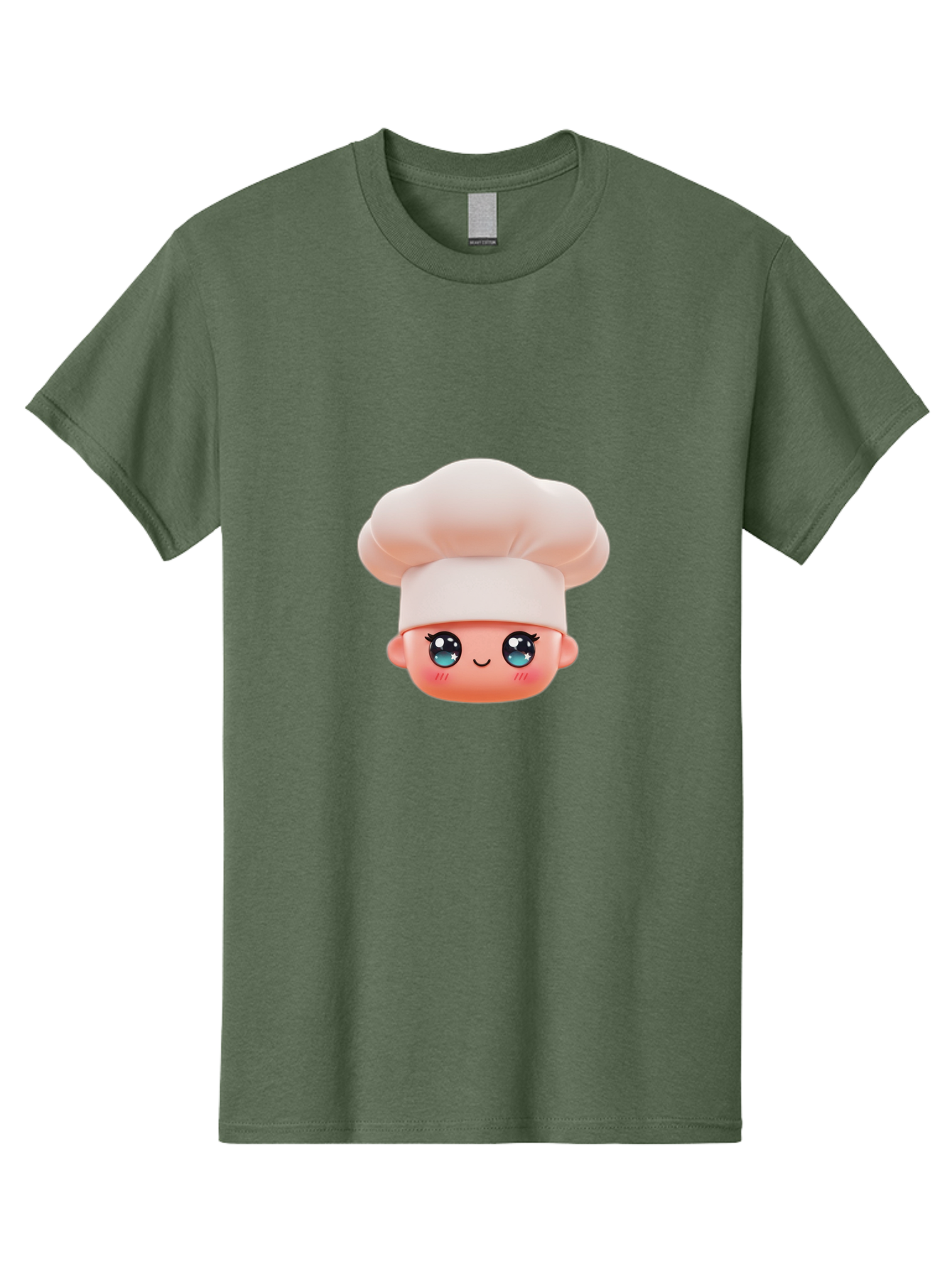 Chef-Emoji-3 Men'S Graphic Tee, 100% Cotton, Comfortable Casual Summer Wear, Machine Washable, Cartoon Character, Chef Hat, Smiling Face, Blue Eyes, Pink Cheeks, Kawaii Style, Cute Illustration, Cooking Theme, Doll Face, Fashion Accessory Bac818
