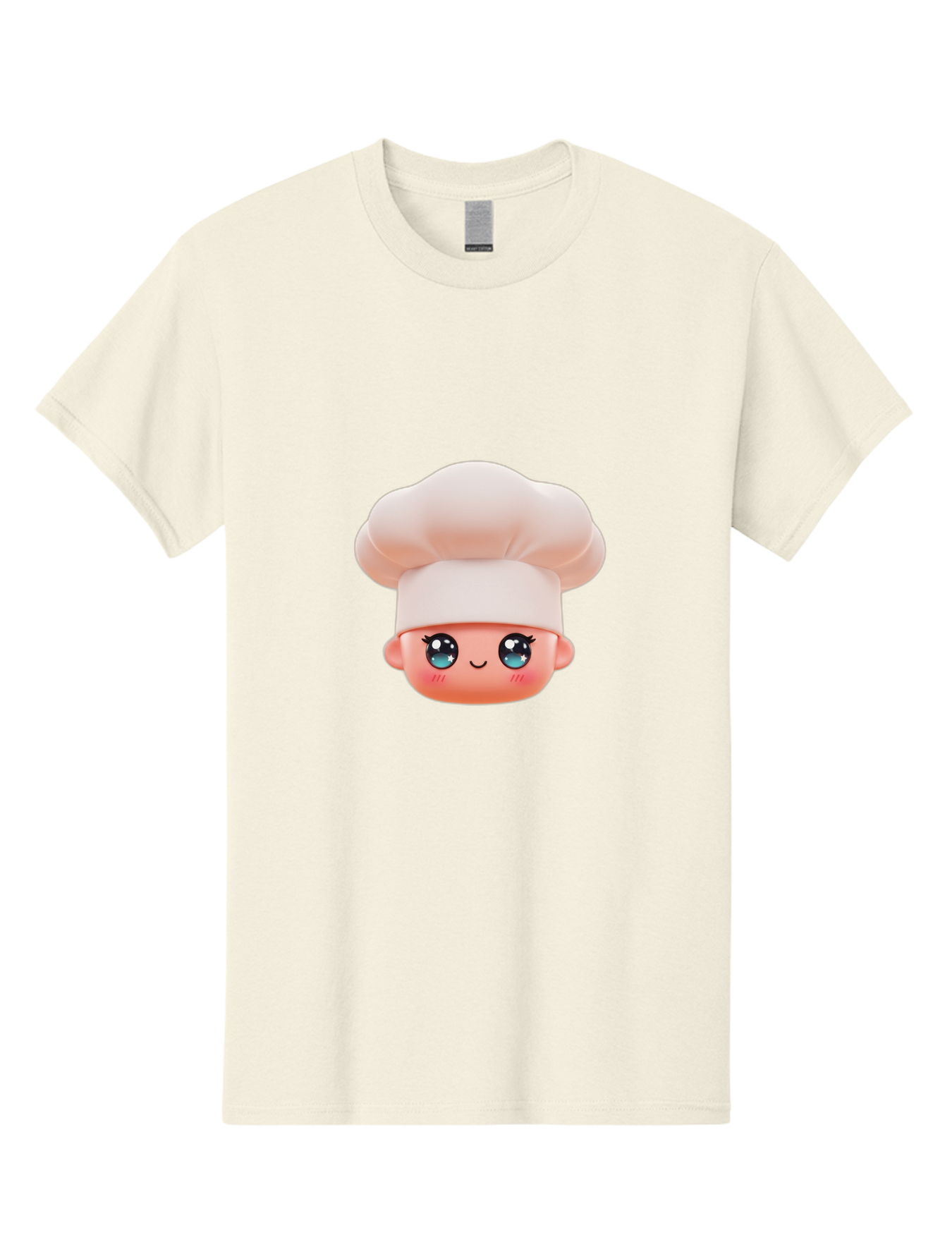 Chef-Emoji-3 Men'S Graphic Tee, 100% Cotton, Comfortable Casual Summer Wear, Machine Washable, Cartoon Character, Chef Hat, Smiling Face, Blue Eyes, Pink Cheeks, Kawaii Style, Cute Illustration, Cooking Theme, Doll Face, Fashion Accessory Bac818