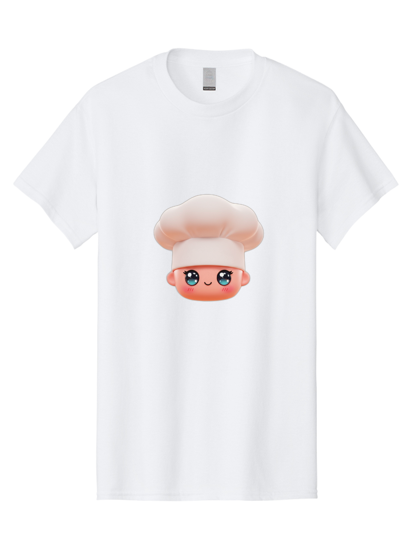 Chef-Emoji-3 Men'S Graphic Tee, 100% Cotton, Comfortable Casual Summer Wear, Machine Washable, Cartoon Character, Chef Hat, Smiling Face, Blue Eyes, Pink Cheeks, Kawaii Style, Cute Illustration, Cooking Theme, Doll Face, Fashion Accessory Bac818