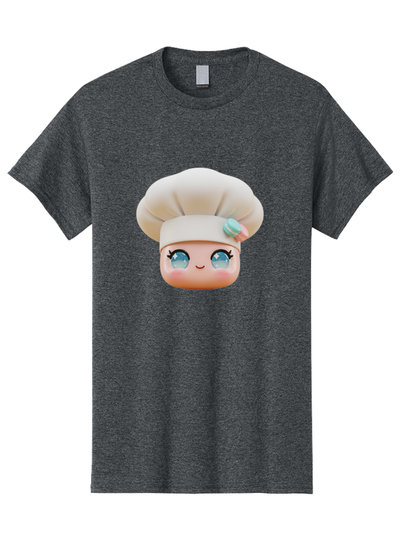 Chef-Face-1 Men'S Graphic Tee, 100% Cotton, Comfortable Casual Summer Wear, Machine Washable, Cartoon Chef Head, White Chef Hat, Blue Eyes, Smiling Face, Pink Cheeks, Macaron Decoration, Kawaii Style, Adorable Illustration, Digital Art, Bac821