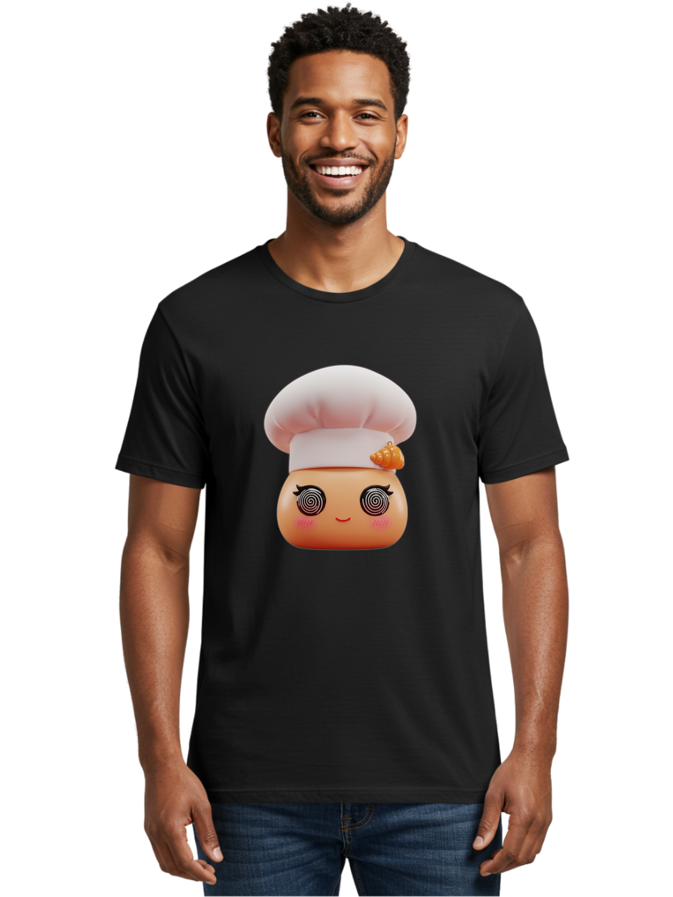 Chef-Face Men'S Graphic Tee, 100% Cotton, Comfortable Casual Summer Wear, Machine Washable, Cartoon Character, Chef Hat, Spiral Eyes, Cute Face, Cooking Theme, Kitchen Art, Whimsical Design, Kawaii Style, Playful Character Bac822