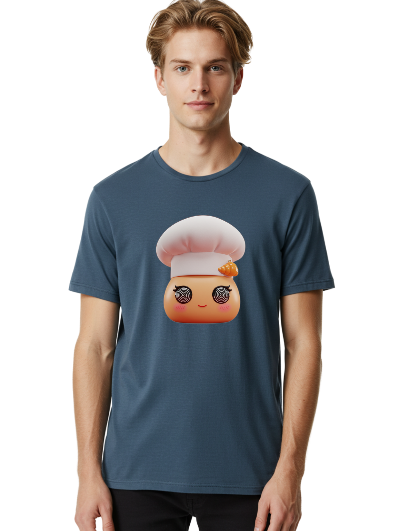 Chef-Face Men'S Graphic Tee, 100% Cotton, Comfortable Casual Summer Wear, Machine Washable, Cartoon Character, Chef Hat, Spiral Eyes, Cute Face, Cooking Theme, Kitchen Art, Whimsical Design, Kawaii Style, Playful Character Bac822