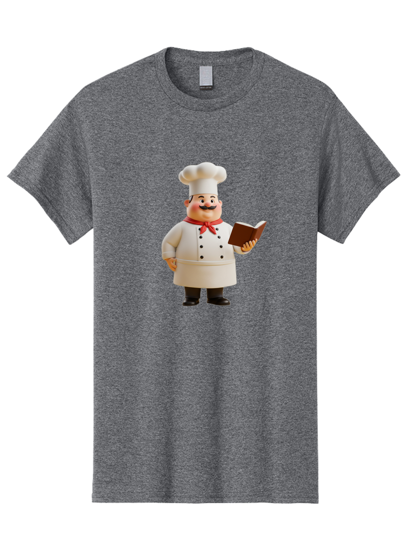 Chef-Figurine-2 Men'S Graphic Tee, 100% Cotton, Comfortable Casual Summer Wear, Machine Washable, Chef Hat, Chef Jacket, Red Neckerchief, Cookbook, Recipe Book, Chef Character, Cartoon Chef, Mustached Man, Cooking Attire, Culinary Expert Bac824