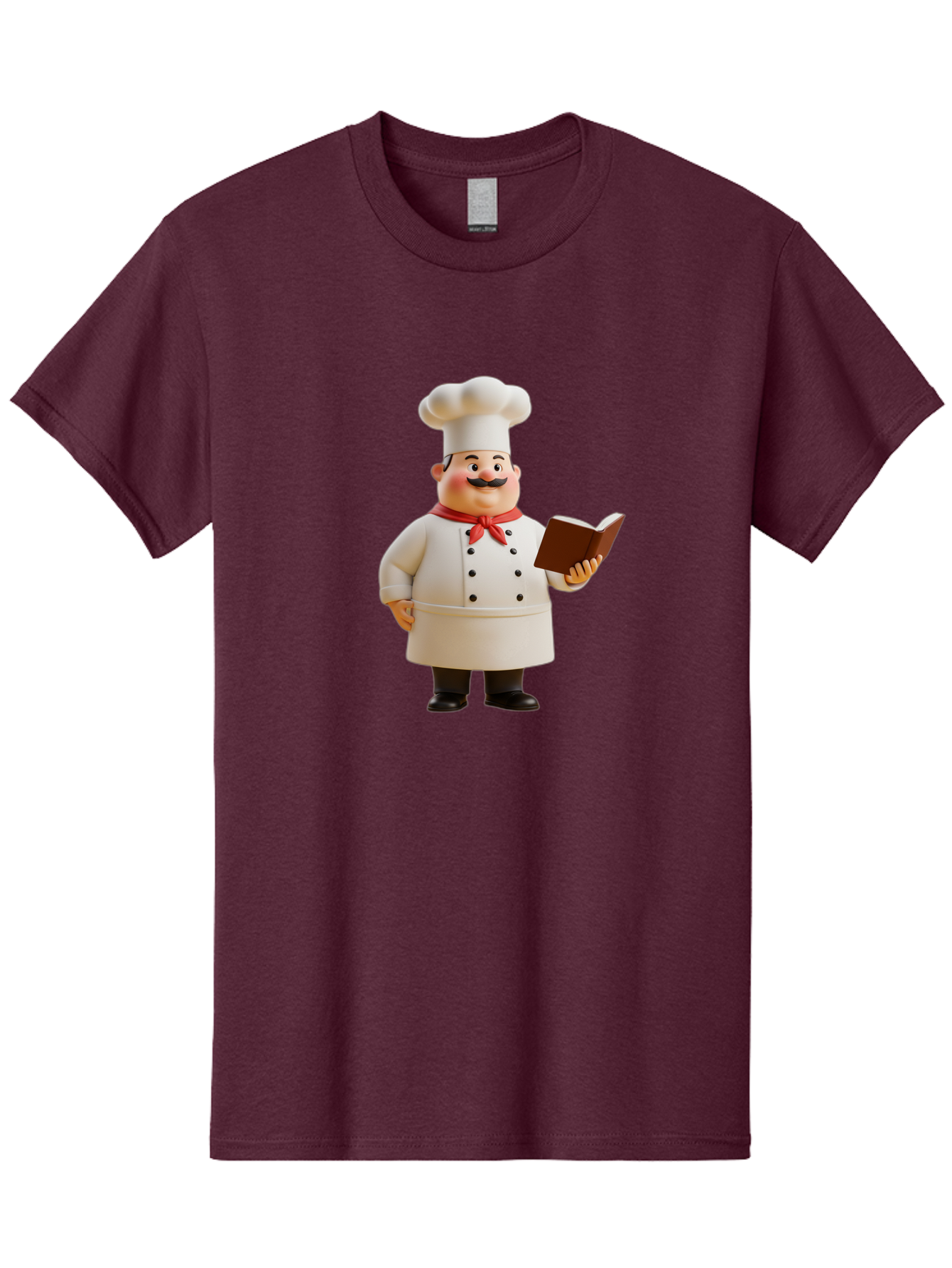 Chef-Figurine-2 Men'S Graphic Tee, 100% Cotton, Comfortable Casual Summer Wear, Machine Washable, Chef Hat, Chef Jacket, Red Neckerchief, Cookbook, Recipe Book, Chef Character, Cartoon Chef, Mustached Man, Cooking Attire, Culinary Expert Bac824