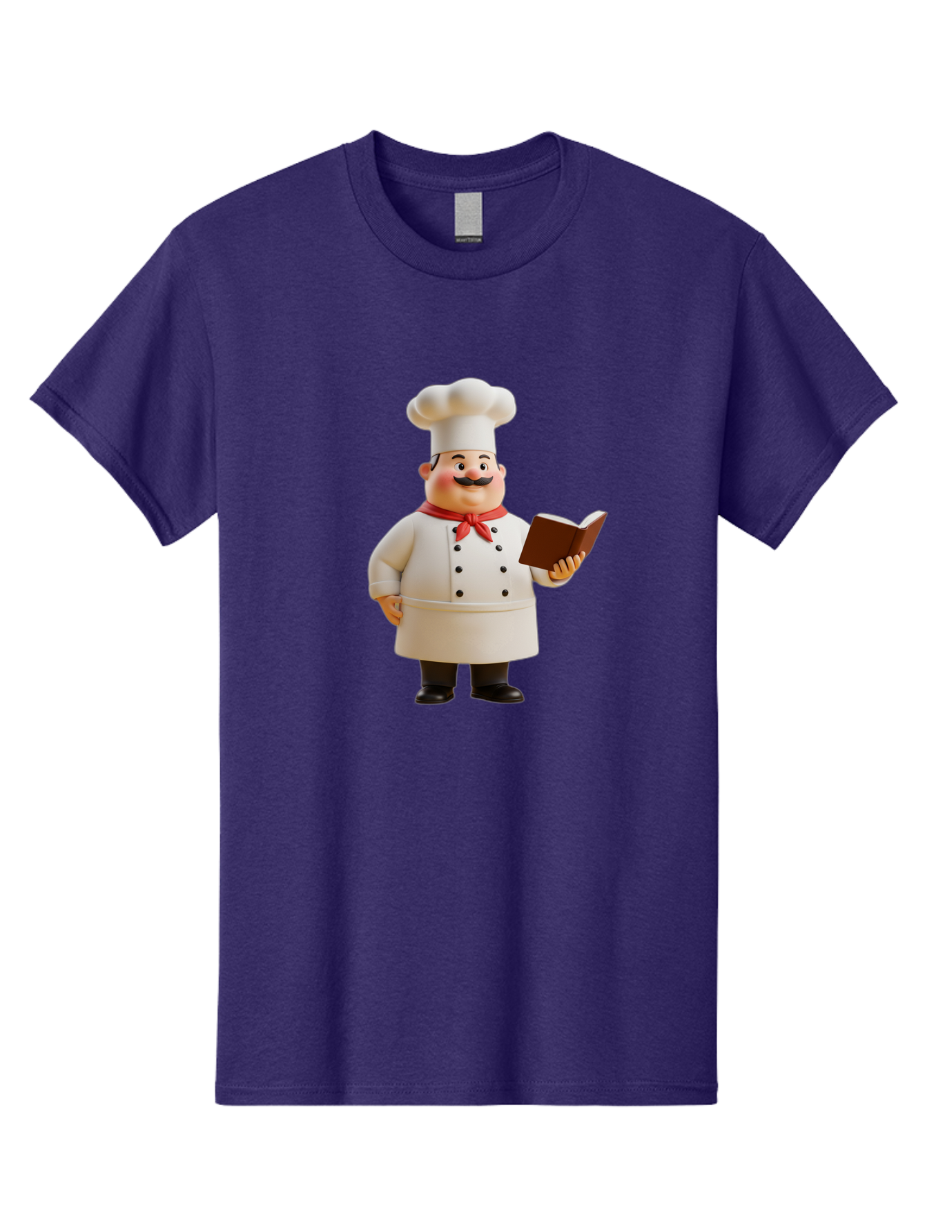 Chef-Figurine-2 Men'S Graphic Tee, 100% Cotton, Comfortable Casual Summer Wear, Machine Washable, Chef Hat, Chef Jacket, Red Neckerchief, Cookbook, Recipe Book, Chef Character, Cartoon Chef, Mustached Man, Cooking Attire, Culinary Expert Bac824