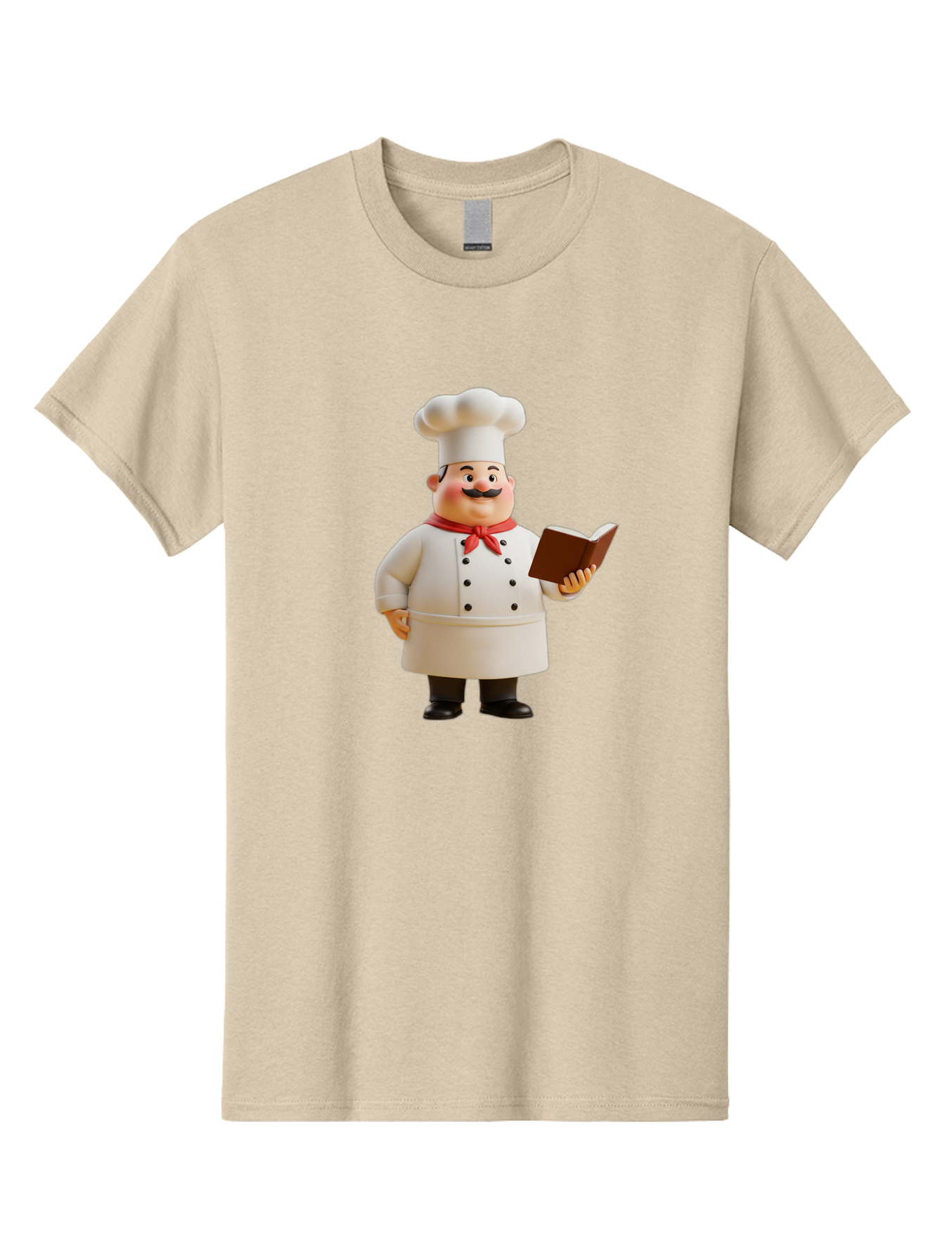 Chef-Figurine-2 Men'S Graphic Tee, 100% Cotton, Comfortable Casual Summer Wear, Machine Washable, Chef Hat, Chef Jacket, Red Neckerchief, Cookbook, Recipe Book, Chef Character, Cartoon Chef, Mustached Man, Cooking Attire, Culinary Expert Bac824