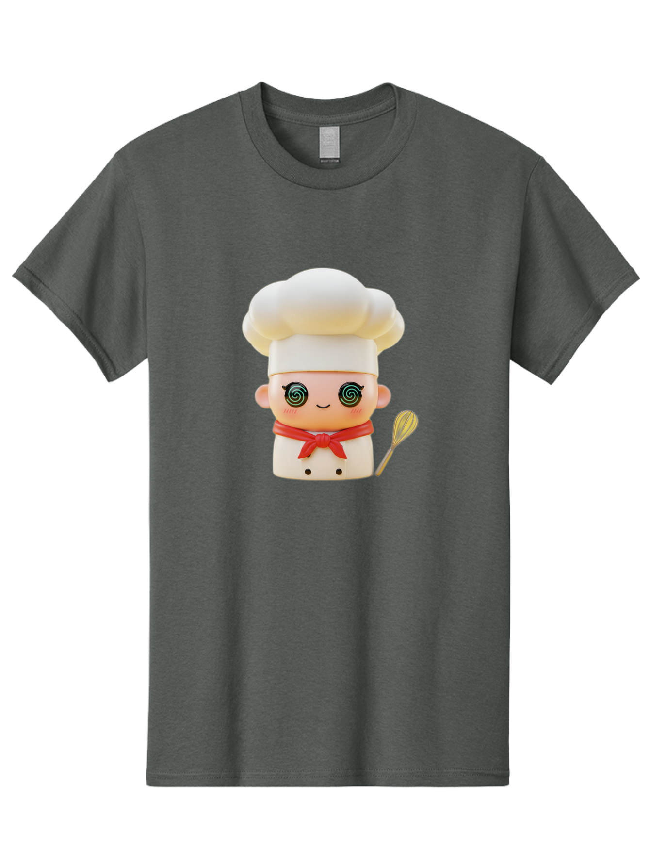 Chef-Figurine-3 Men'S Graphic Tee, 100% Cotton, Comfortable Casual Summer Wear, Machine Washable, Chef Figurine, White Chef Hat, Red Ribbon, Swirl Eyes, Cute Face, Baking Accessories, Whisk, Cooking Utensils, Culinary Art, Kawaii Character, Bac825