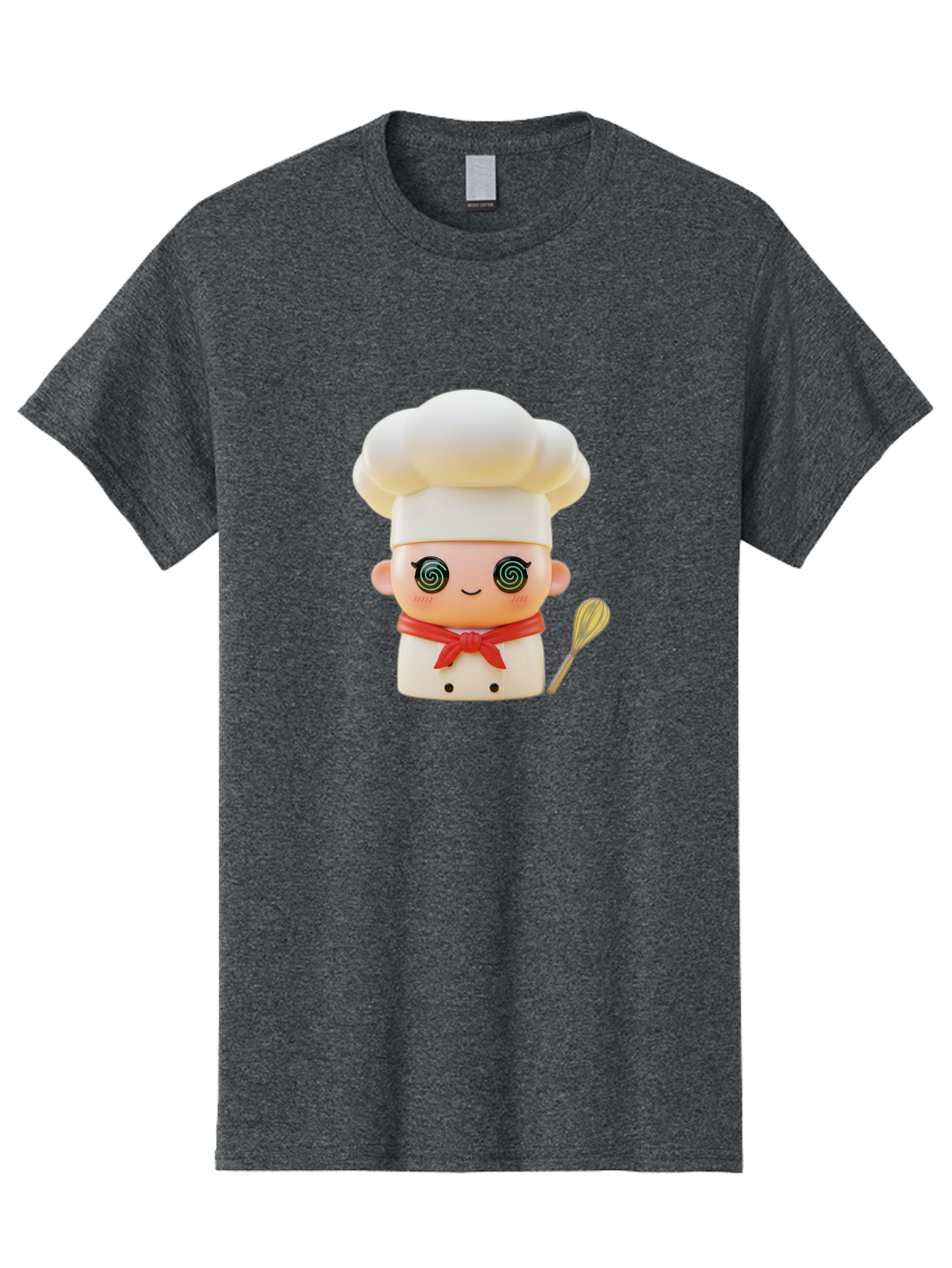 Chef-Figurine-3 Men'S Graphic Tee, 100% Cotton, Comfortable Casual Summer Wear, Machine Washable, Chef Figurine, White Chef Hat, Red Ribbon, Swirl Eyes, Cute Face, Baking Accessories, Whisk, Cooking Utensils, Culinary Art, Kawaii Character, Bac825