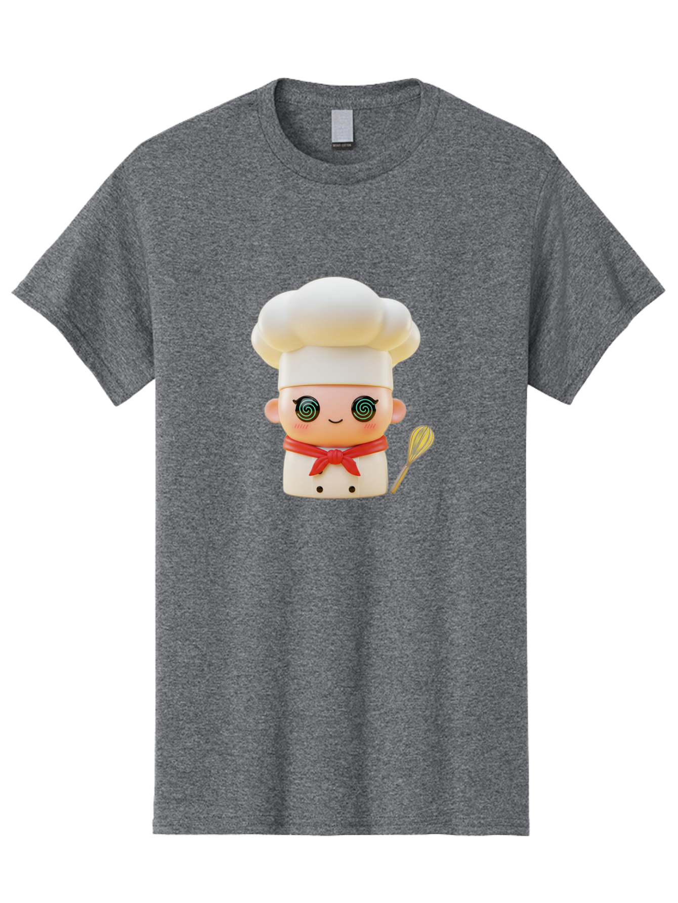 Chef-Figurine-3 Men'S Graphic Tee, 100% Cotton, Comfortable Casual Summer Wear, Machine Washable, Chef Figurine, White Chef Hat, Red Ribbon, Swirl Eyes, Cute Face, Baking Accessories, Whisk, Cooking Utensils, Culinary Art, Kawaii Character, Bac825
