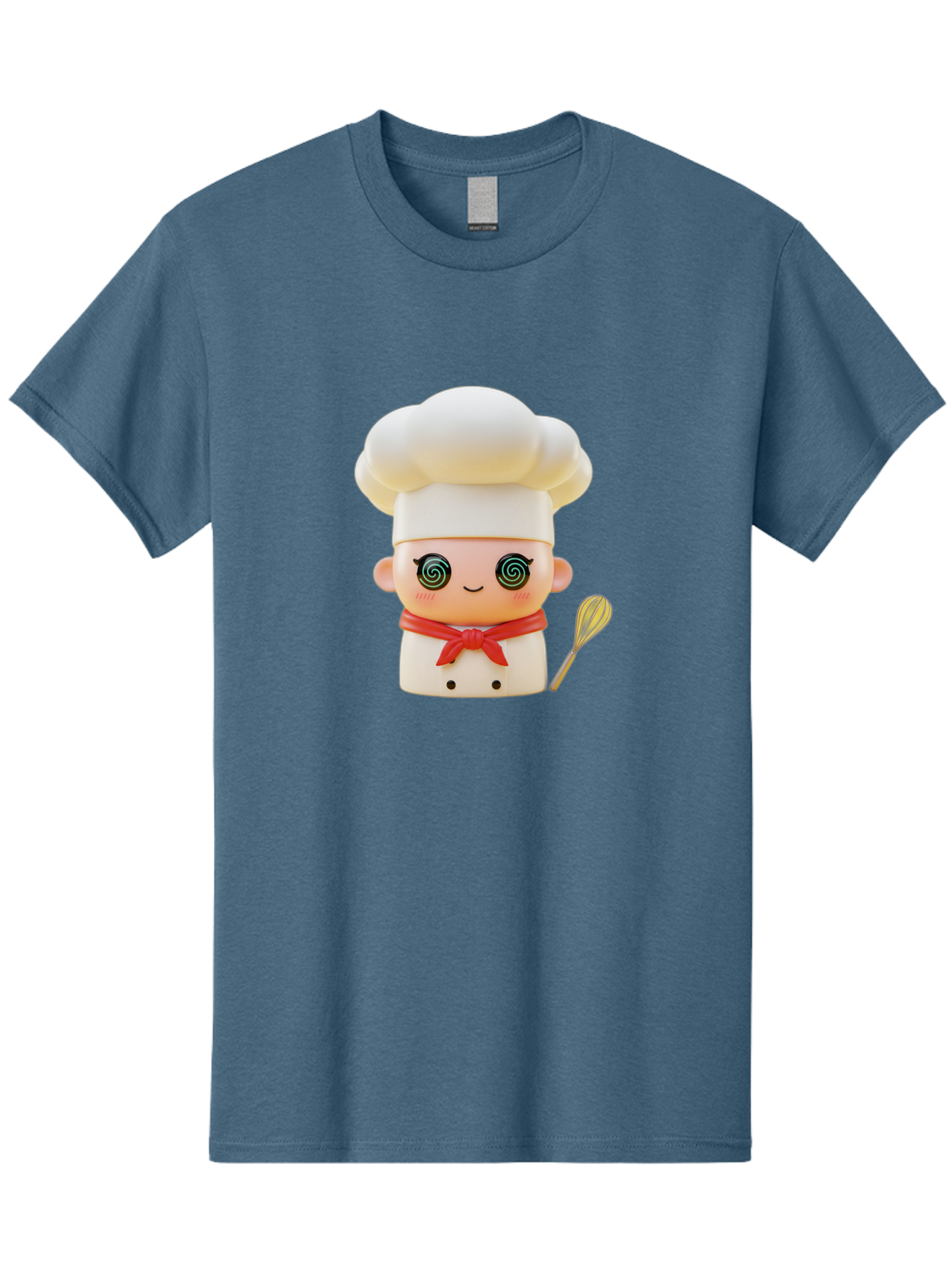 Chef-Figurine-3 Men'S Graphic Tee, 100% Cotton, Comfortable Casual Summer Wear, Machine Washable, Chef Figurine, White Chef Hat, Red Ribbon, Swirl Eyes, Cute Face, Baking Accessories, Whisk, Cooking Utensils, Culinary Art, Kawaii Character, Bac825