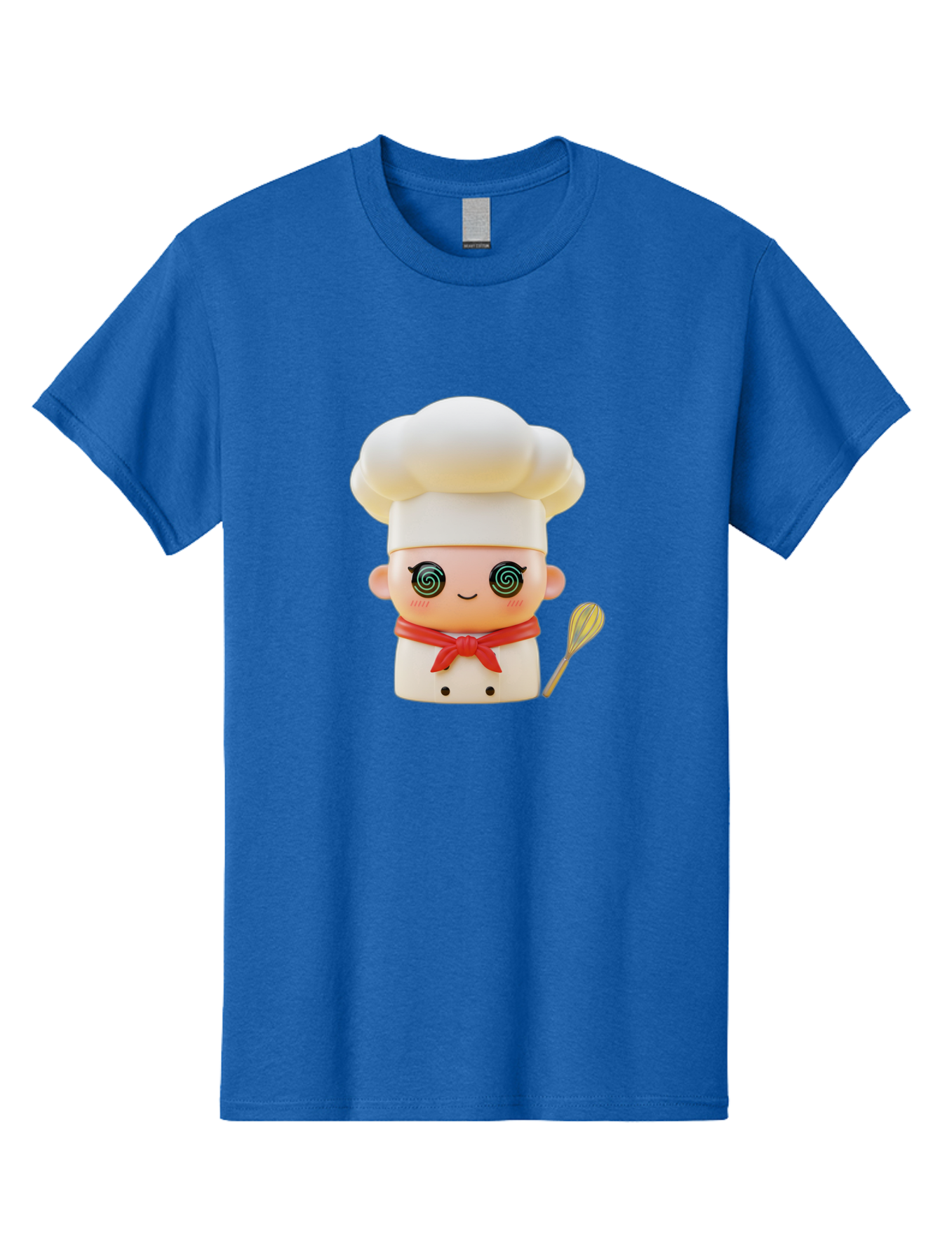 Chef-Figurine-3 Men'S Graphic Tee, 100% Cotton, Comfortable Casual Summer Wear, Machine Washable, Chef Figurine, White Chef Hat, Red Ribbon, Swirl Eyes, Cute Face, Baking Accessories, Whisk, Cooking Utensils, Culinary Art, Kawaii Character, Bac825