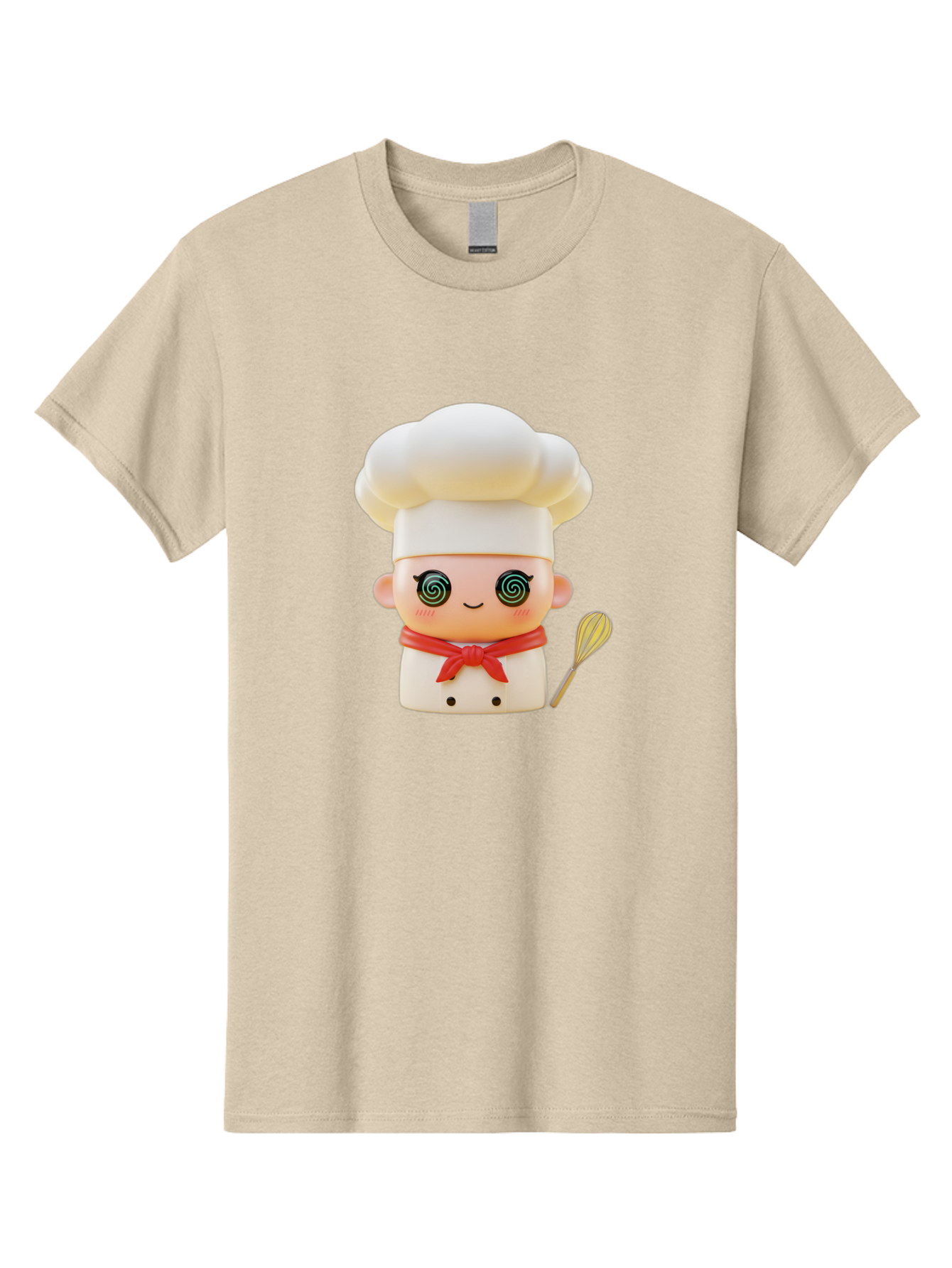 Chef-Figurine-3 Men'S Graphic Tee, 100% Cotton, Comfortable Casual Summer Wear, Machine Washable, Chef Figurine, White Chef Hat, Red Ribbon, Swirl Eyes, Cute Face, Baking Accessories, Whisk, Cooking Utensils, Culinary Art, Kawaii Character, Bac825