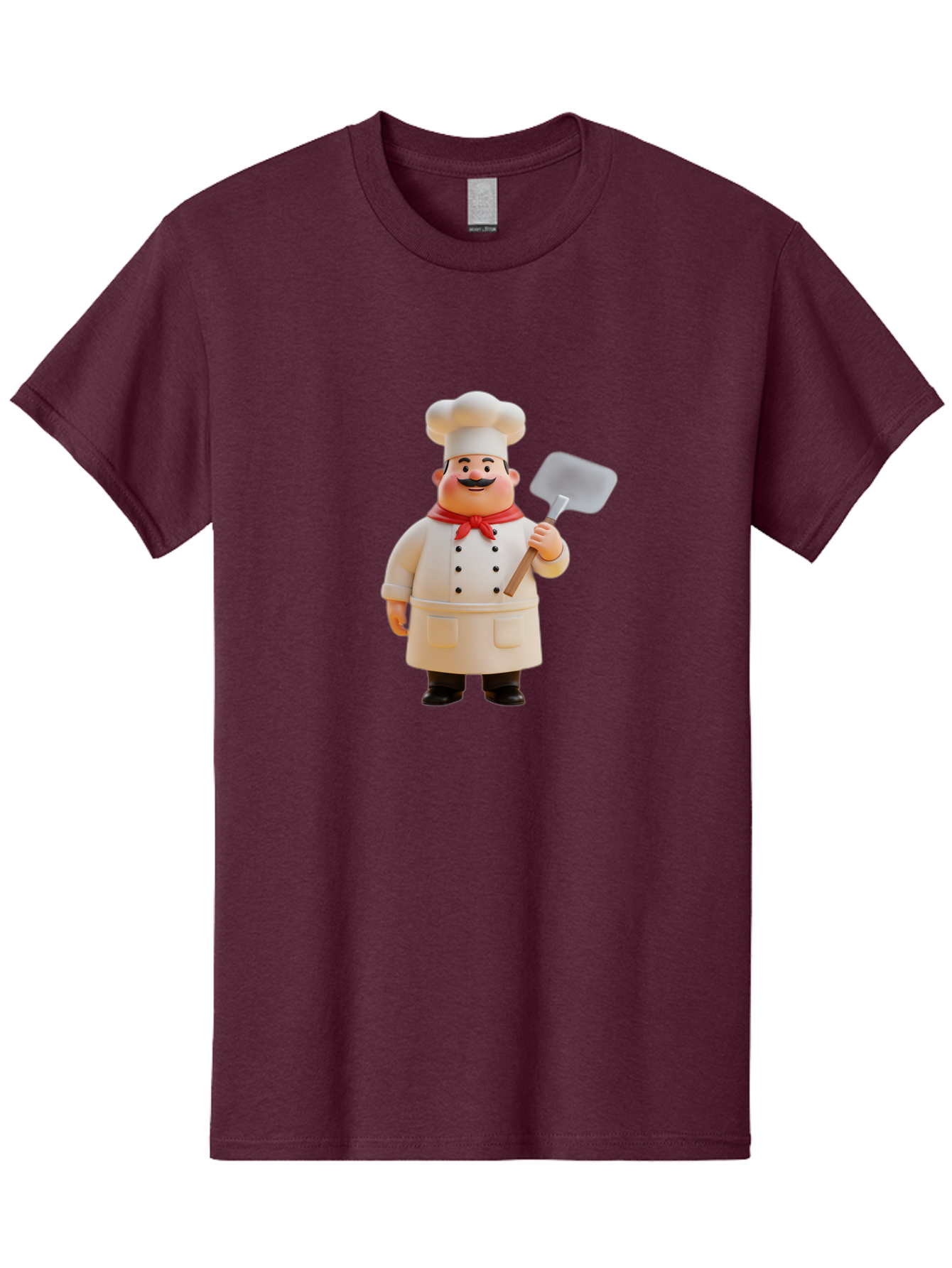 Chef-Figurine Men'S Graphic Tee, 100% Cotton, Comfortable Casual Summer Wear, Machine Washable, Lego Figurine Of A Chef, White Hat, Red Neckerchief, White Double-Breasted Jacket, Black Trousers, Black Shoes, Mustache, Holding A Spatula, Bac826