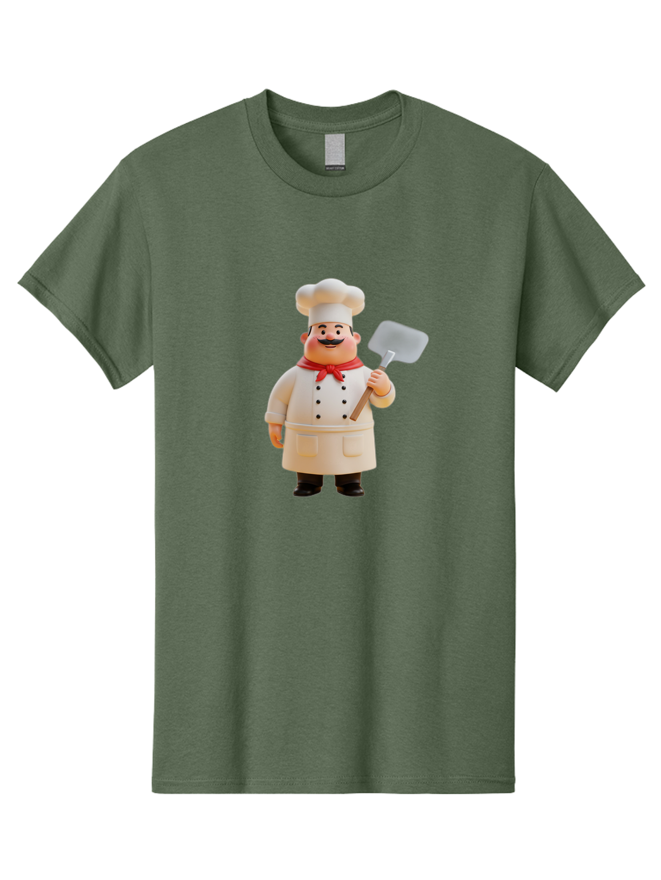 Chef-Figurine Men'S Graphic Tee, 100% Cotton, Comfortable Casual Summer Wear, Machine Washable, Lego Figurine Of A Chef, White Hat, Red Neckerchief, White Double-Breasted Jacket, Black Trousers, Black Shoes, Mustache, Holding A Spatula, Bac826