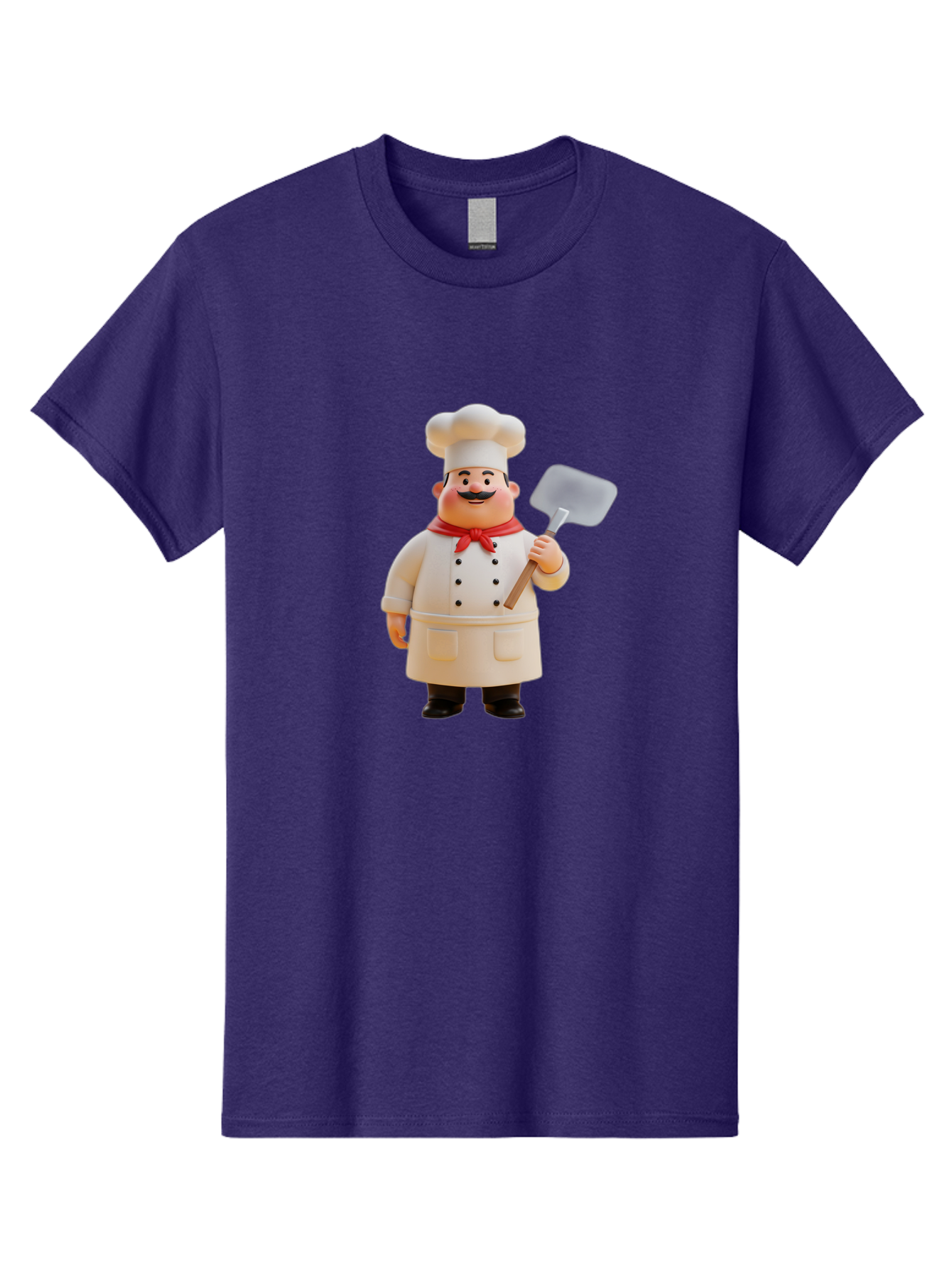 Chef-Figurine Men'S Graphic Tee, 100% Cotton, Comfortable Casual Summer Wear, Machine Washable, Lego Figurine Of A Chef, White Hat, Red Neckerchief, White Double-Breasted Jacket, Black Trousers, Black Shoes, Mustache, Holding A Spatula, Bac826