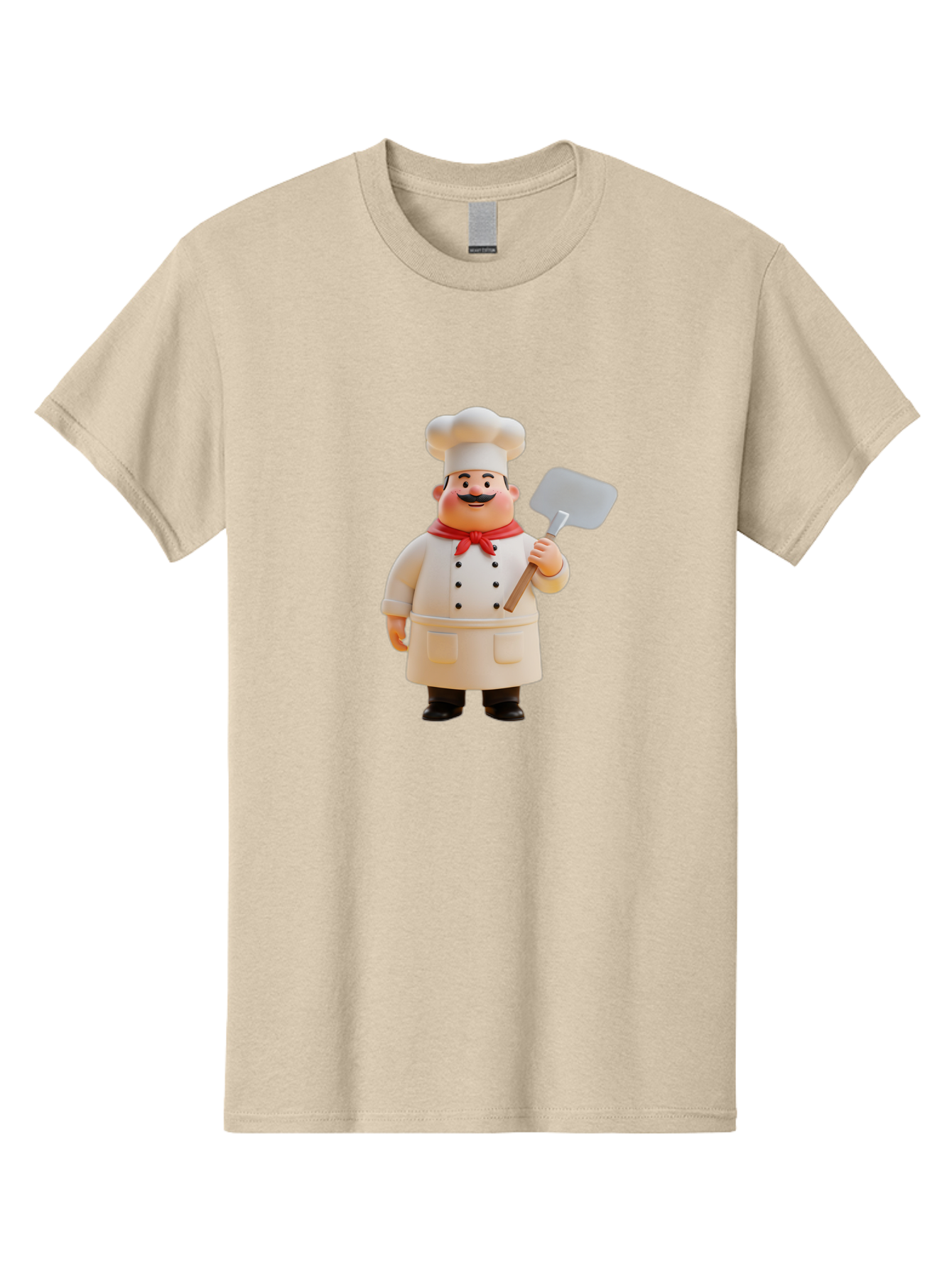Chef-Figurine Men'S Graphic Tee, 100% Cotton, Comfortable Casual Summer Wear, Machine Washable, Lego Figurine Of A Chef, White Hat, Red Neckerchief, White Double-Breasted Jacket, Black Trousers, Black Shoes, Mustache, Holding A Spatula, Bac826
