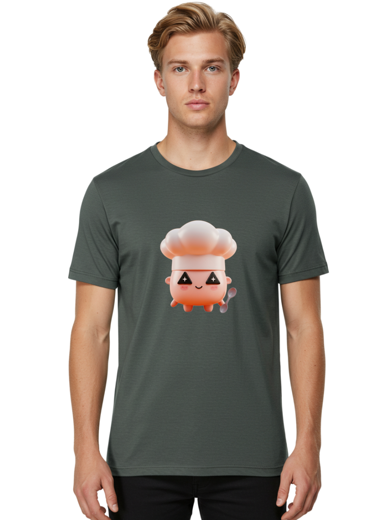 Chef-Hat-Character-1 Men'S Graphic Tee, 100% Cotton, Comfortable Casual Summer Wear, Machine Washable, Cute Chef, Cartoon Character, Cooking, Kitchen Utensils, Chef Hat, Kawaii, Adorable, Chef Mascot, Cooking Mascot Bac828
