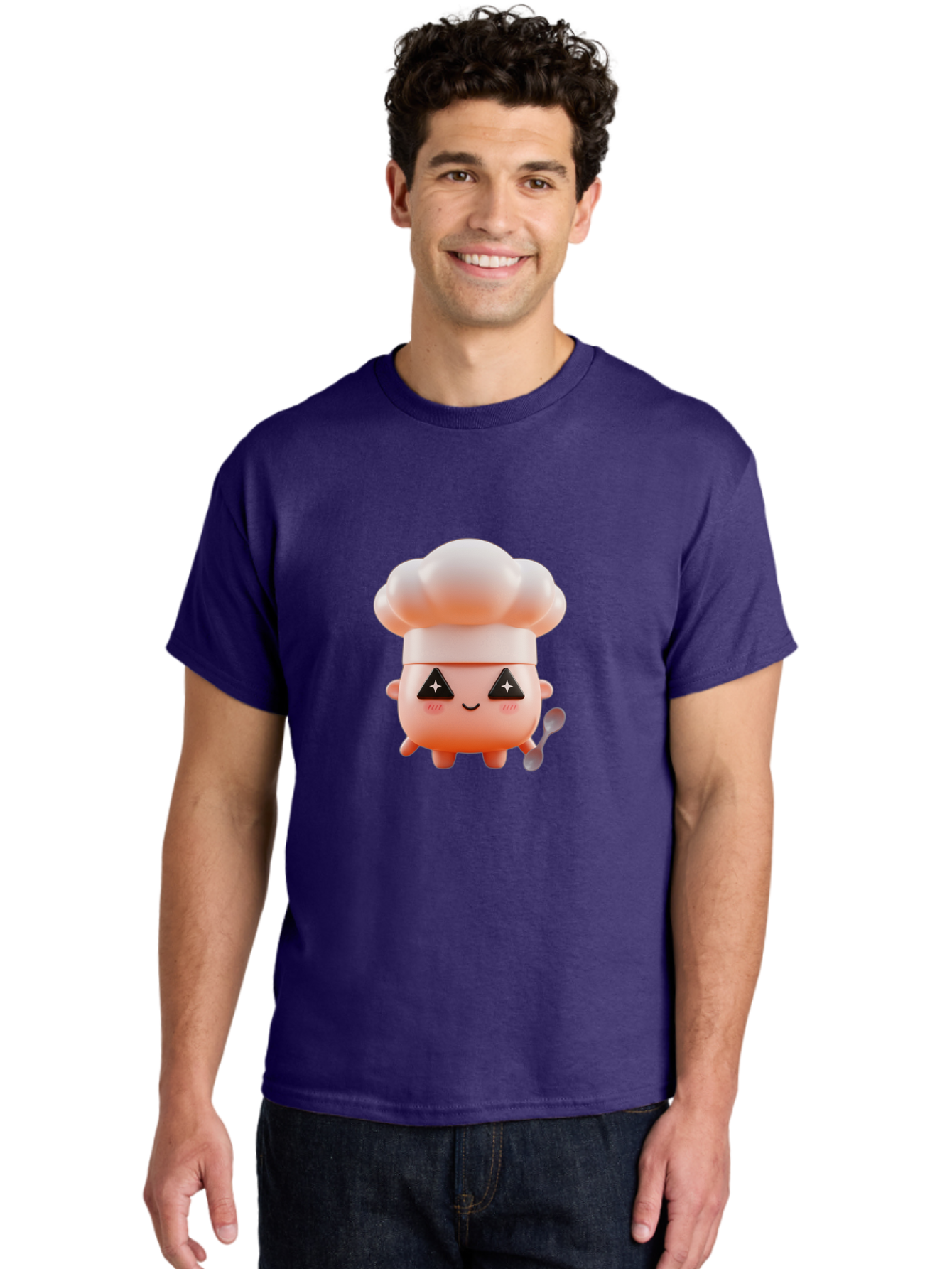 Chef-Hat-Character-1 Men'S Graphic Tee, 100% Cotton, Comfortable Casual Summer Wear, Machine Washable, Cute Chef, Cartoon Character, Cooking, Kitchen Utensils, Chef Hat, Kawaii, Adorable, Chef Mascot, Cooking Mascot Bac828