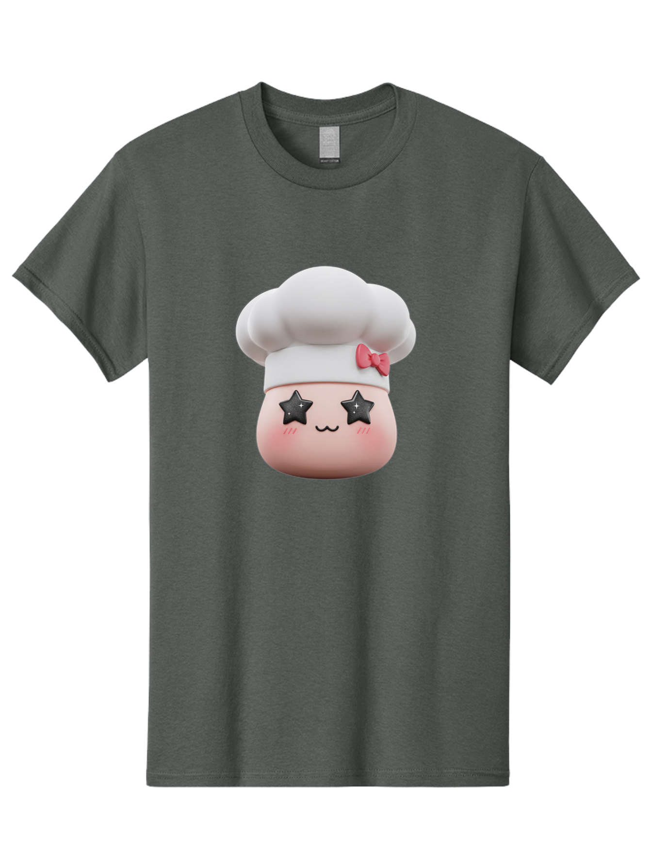 Chef-Hat-Character Men'S Graphic Tee, 100% Cotton, Comfortable Casual Summer Wear, Machine Washable, Cute Cartoon Chef, Cooking Character, Kawaii Foodie, Chef'S Hat, Pink Bow, Star Eyes, Smiling Face, Rosy Cheeks, Baking Illustration, Bac829