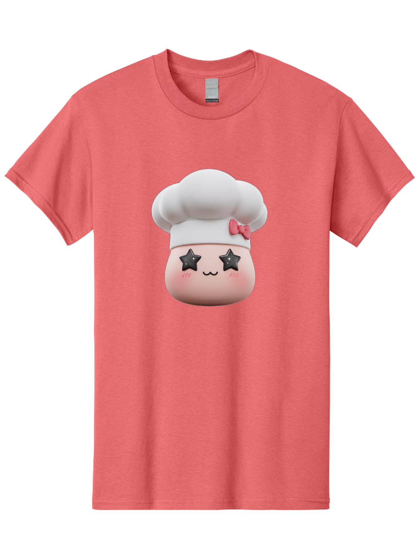 Chef-Hat-Character Men'S Graphic Tee, 100% Cotton, Comfortable Casual Summer Wear, Machine Washable, Cute Cartoon Chef, Cooking Character, Kawaii Foodie, Chef'S Hat, Pink Bow, Star Eyes, Smiling Face, Rosy Cheeks, Baking Illustration, Bac829