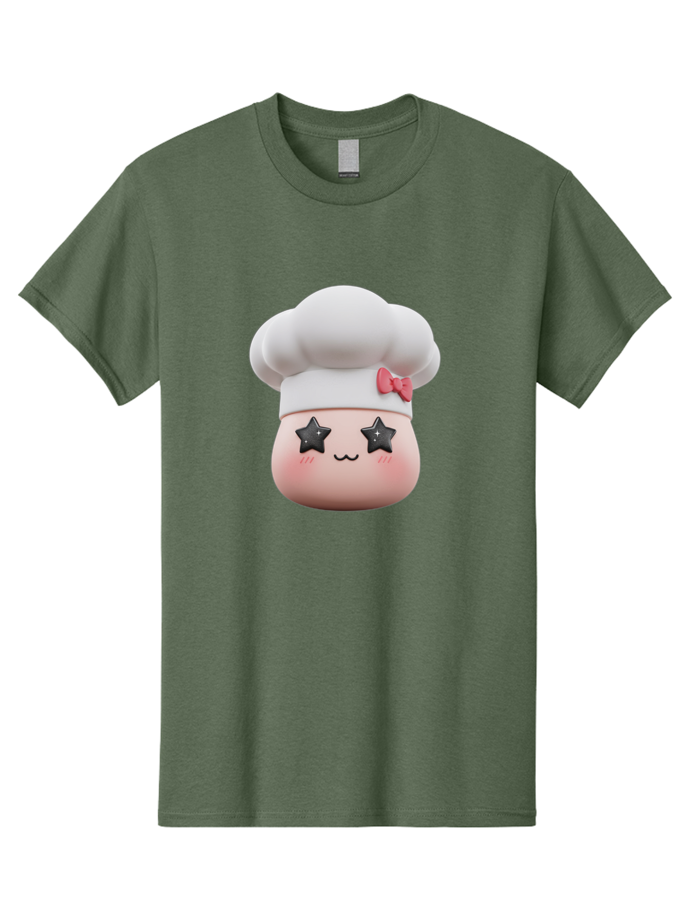 Chef-Hat-Character Men'S Graphic Tee, 100% Cotton, Comfortable Casual Summer Wear, Machine Washable, Cute Cartoon Chef, Cooking Character, Kawaii Foodie, Chef'S Hat, Pink Bow, Star Eyes, Smiling Face, Rosy Cheeks, Baking Illustration, Bac829