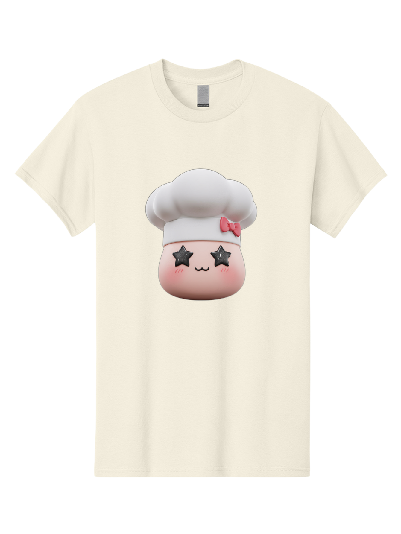 Chef-Hat-Character Men'S Graphic Tee, 100% Cotton, Comfortable Casual Summer Wear, Machine Washable, Cute Cartoon Chef, Cooking Character, Kawaii Foodie, Chef'S Hat, Pink Bow, Star Eyes, Smiling Face, Rosy Cheeks, Baking Illustration, Bac829