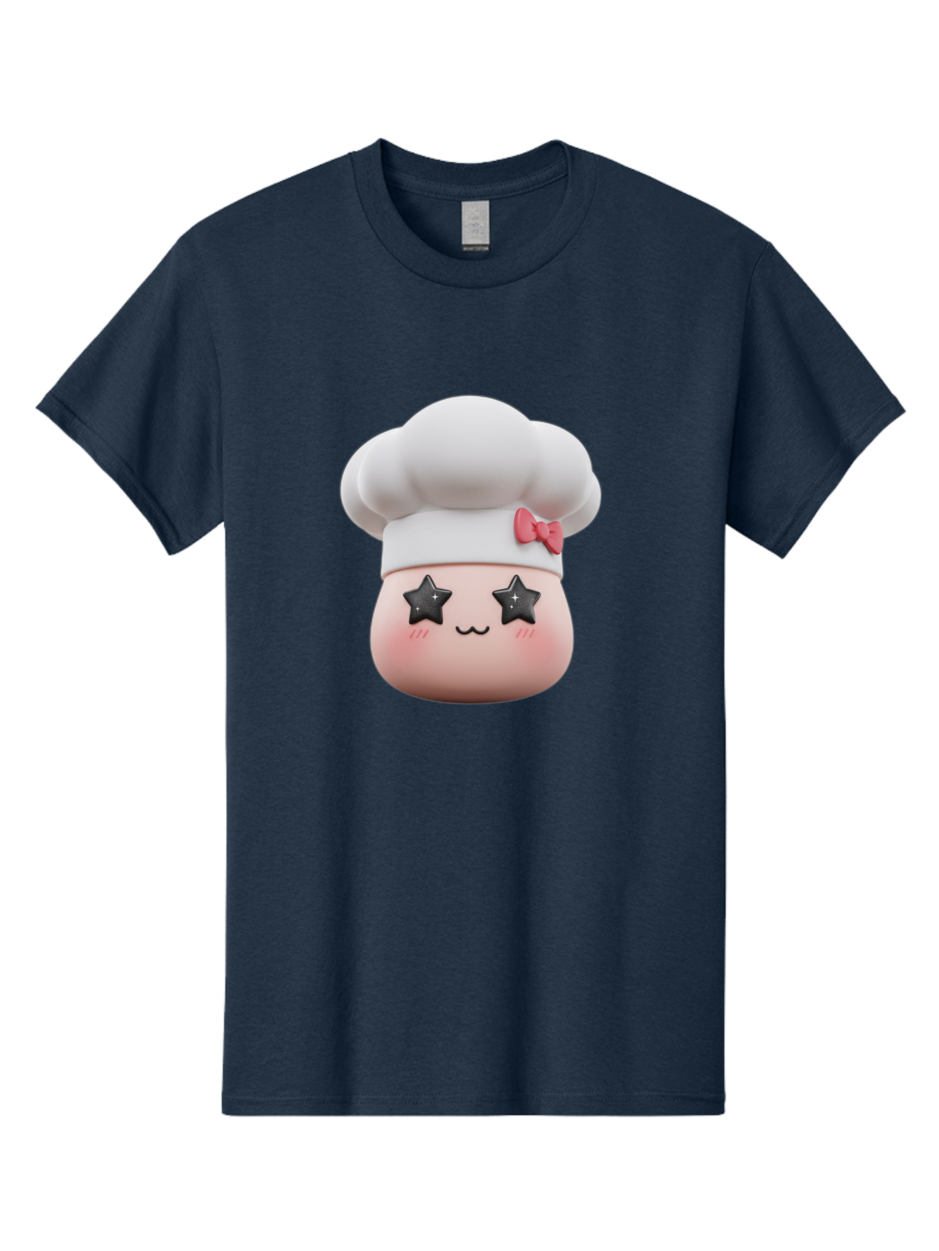 Chef-Hat-Character Men'S Graphic Tee, 100% Cotton, Comfortable Casual Summer Wear, Machine Washable, Cute Cartoon Chef, Cooking Character, Kawaii Foodie, Chef'S Hat, Pink Bow, Star Eyes, Smiling Face, Rosy Cheeks, Baking Illustration, Bac829