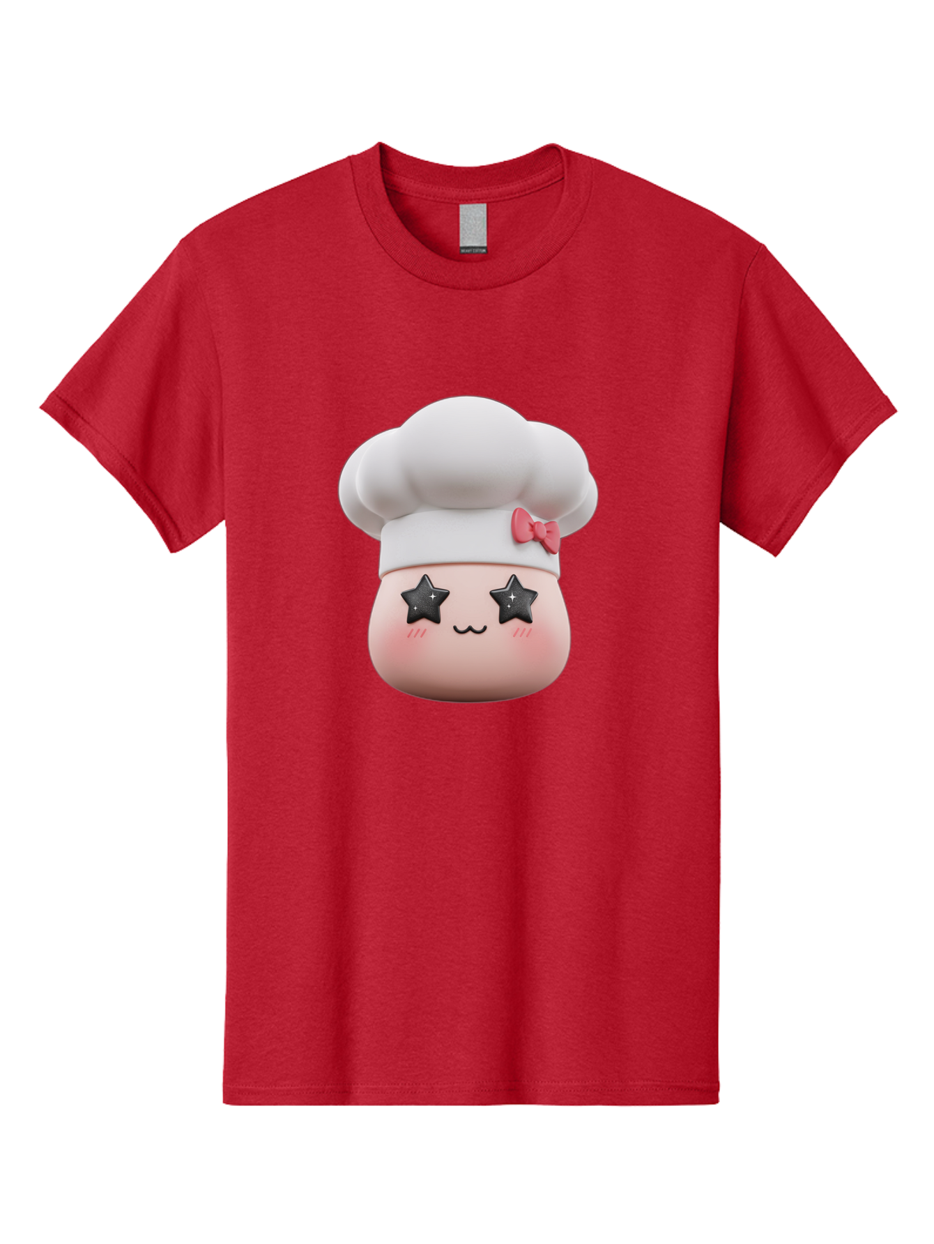 Chef-Hat-Character Men'S Graphic Tee, 100% Cotton, Comfortable Casual Summer Wear, Machine Washable, Cute Cartoon Chef, Cooking Character, Kawaii Foodie, Chef'S Hat, Pink Bow, Star Eyes, Smiling Face, Rosy Cheeks, Baking Illustration, Bac829