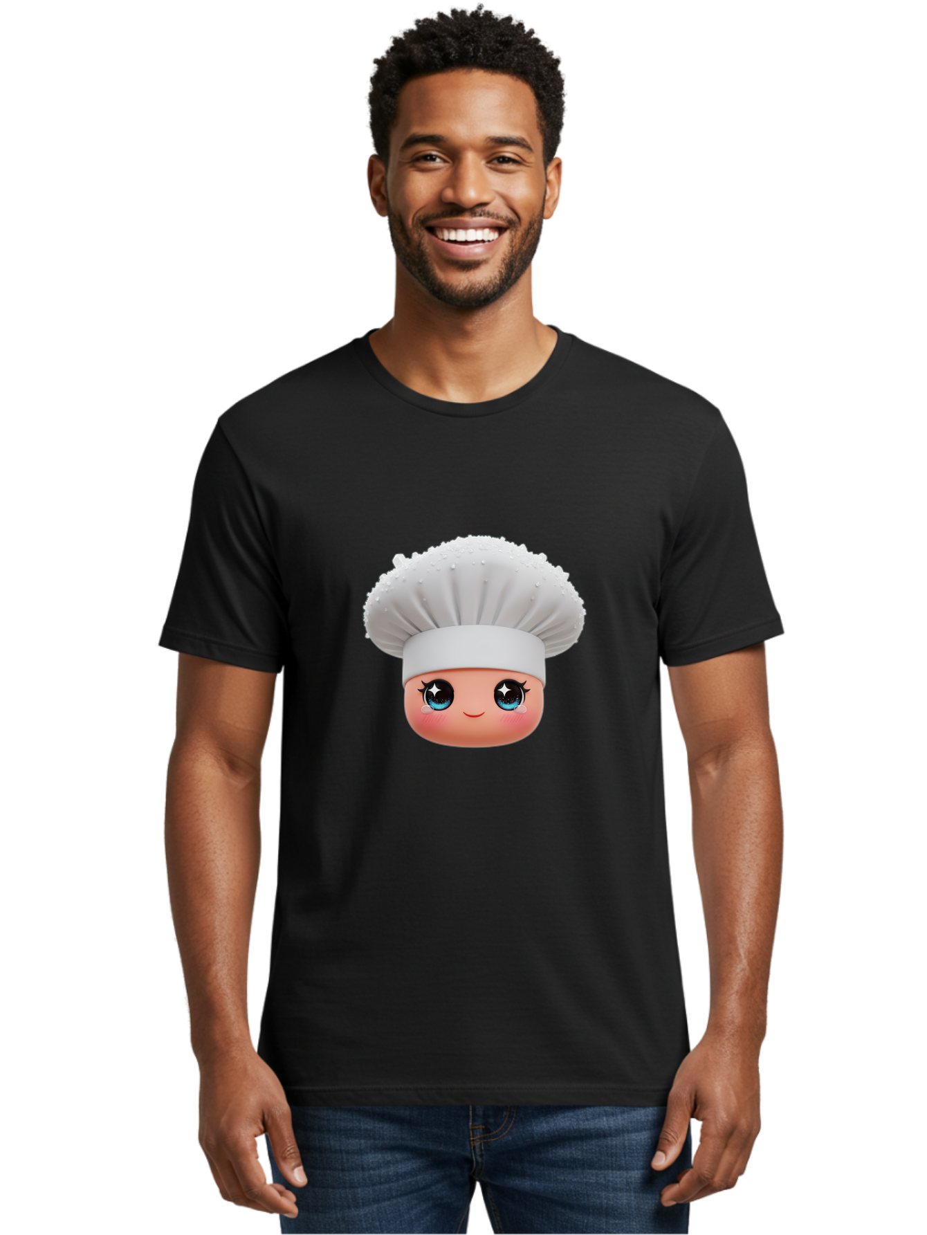 Chef-Hat-Emoji Men'S Graphic Tee, 100% Cotton, Comfortable Casual Summer Wear, Machine Washable, Cartoon Chef, Cooking Emoji, Chef Hat, Cute Face, Sparkly Eyes, Blue Eyes, Culinary Art, Chef Character, Cartoon Character, Cooking Symbol, Bac830