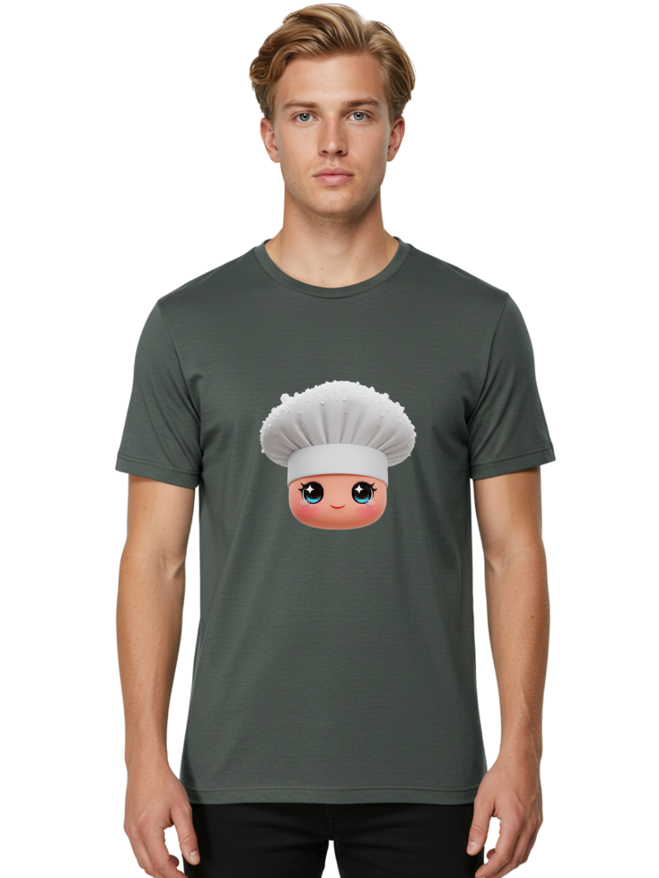 Chef-Hat-Emoji Men'S Graphic Tee, 100% Cotton, Comfortable Casual Summer Wear, Machine Washable, Cartoon Chef, Cooking Emoji, Chef Hat, Cute Face, Sparkly Eyes, Blue Eyes, Culinary Art, Chef Character, Cartoon Character, Cooking Symbol, Bac830