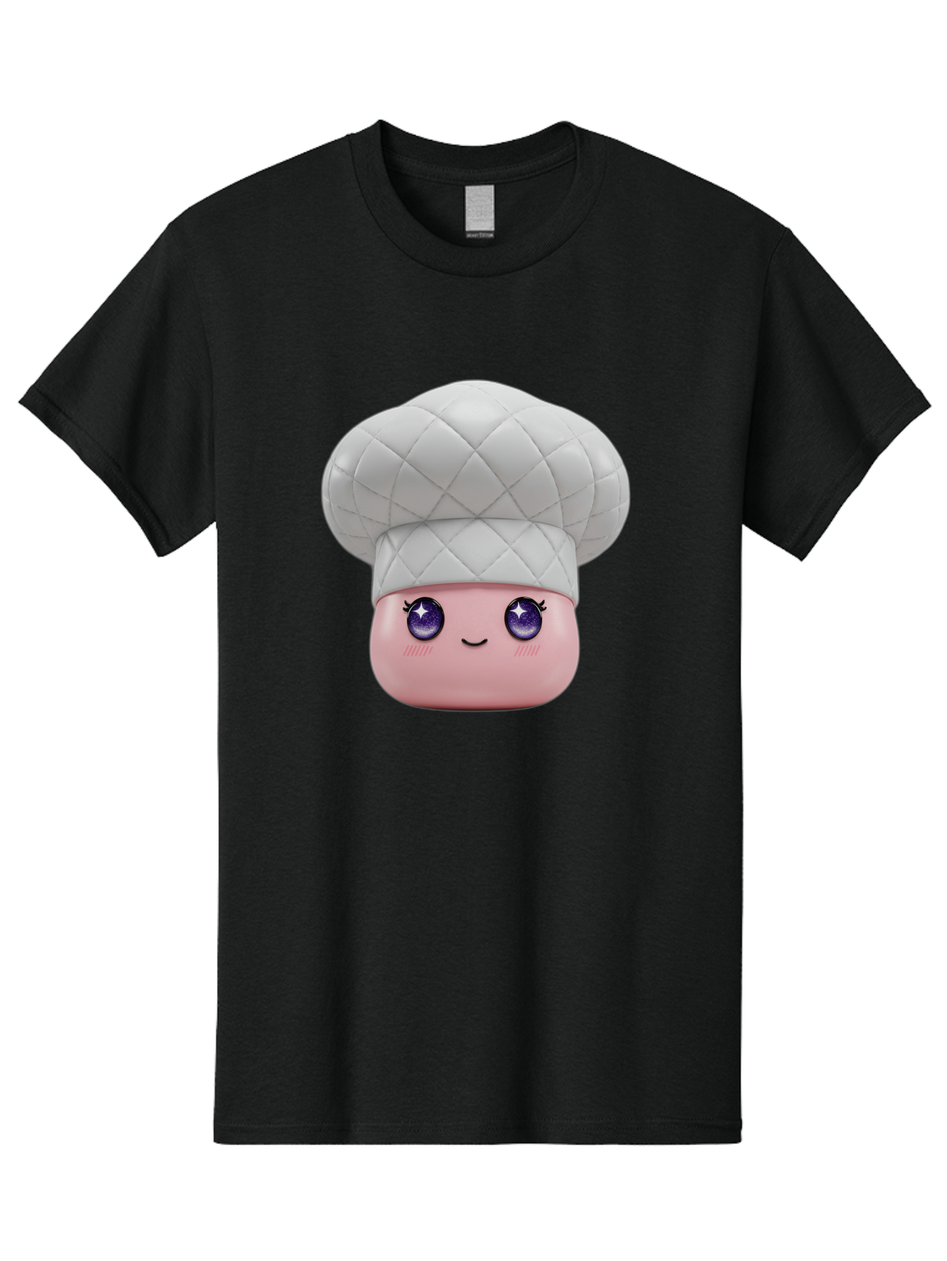 Chef-Hat-Face-1 Men'S Graphic Tee, 100% Cotton, Comfortable Casual Summer Wear, Machine Washable, Pink Face, Chef Hat, Cartoon Style, Purple Eyes, Eyelashes, Smiling Face, Cute Character, Cooking Theme, Culinary Art, Adorable Design, Bac831