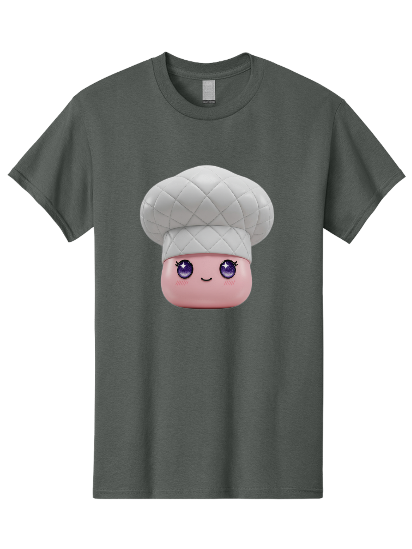 Chef-Hat-Face-1 Men'S Graphic Tee, 100% Cotton, Comfortable Casual Summer Wear, Machine Washable, Pink Face, Chef Hat, Cartoon Style, Purple Eyes, Eyelashes, Smiling Face, Cute Character, Cooking Theme, Culinary Art, Adorable Design, Bac831