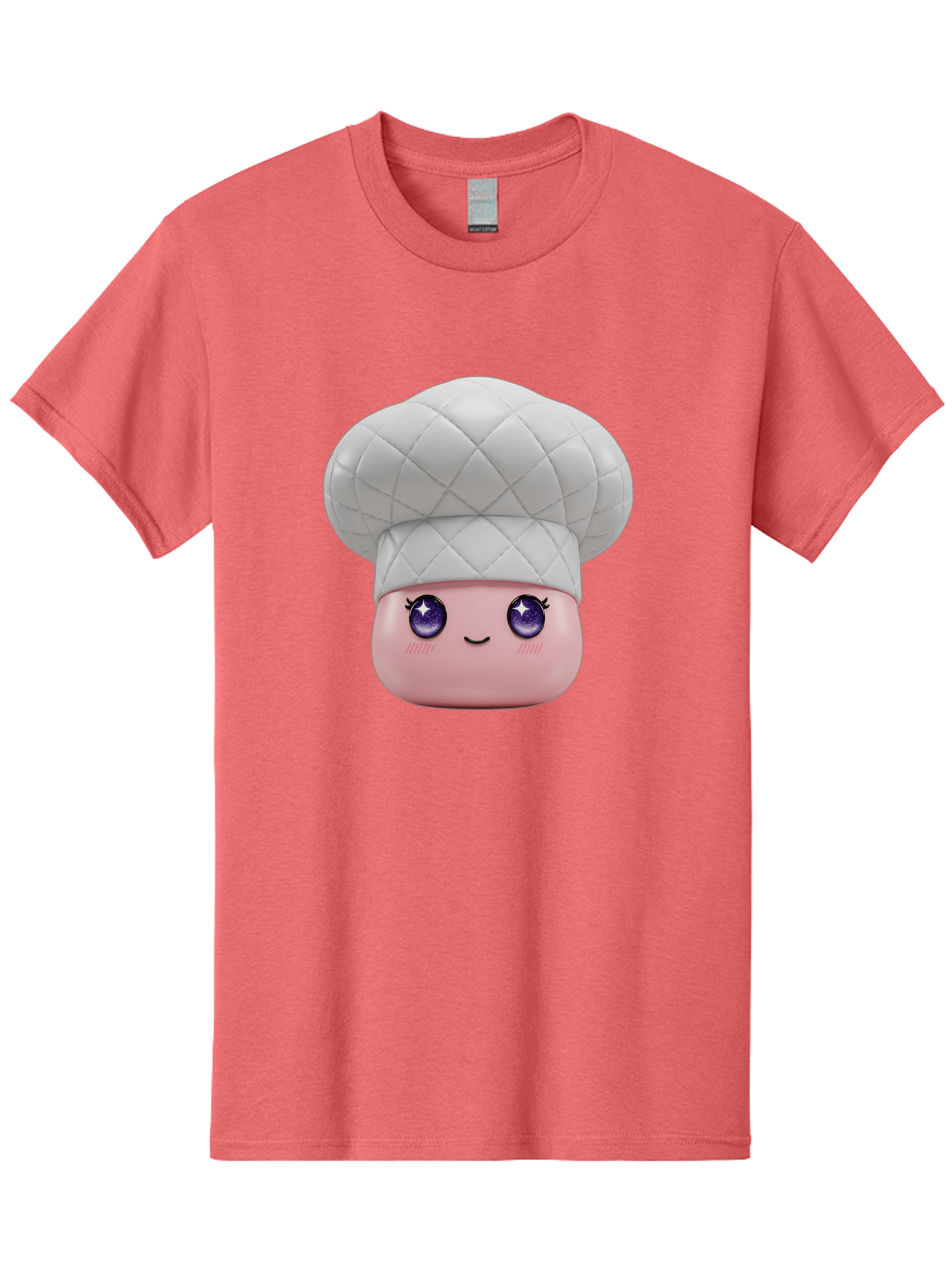Chef-Hat-Face-1 Men'S Graphic Tee, 100% Cotton, Comfortable Casual Summer Wear, Machine Washable, Pink Face, Chef Hat, Cartoon Style, Purple Eyes, Eyelashes, Smiling Face, Cute Character, Cooking Theme, Culinary Art, Adorable Design, Bac831