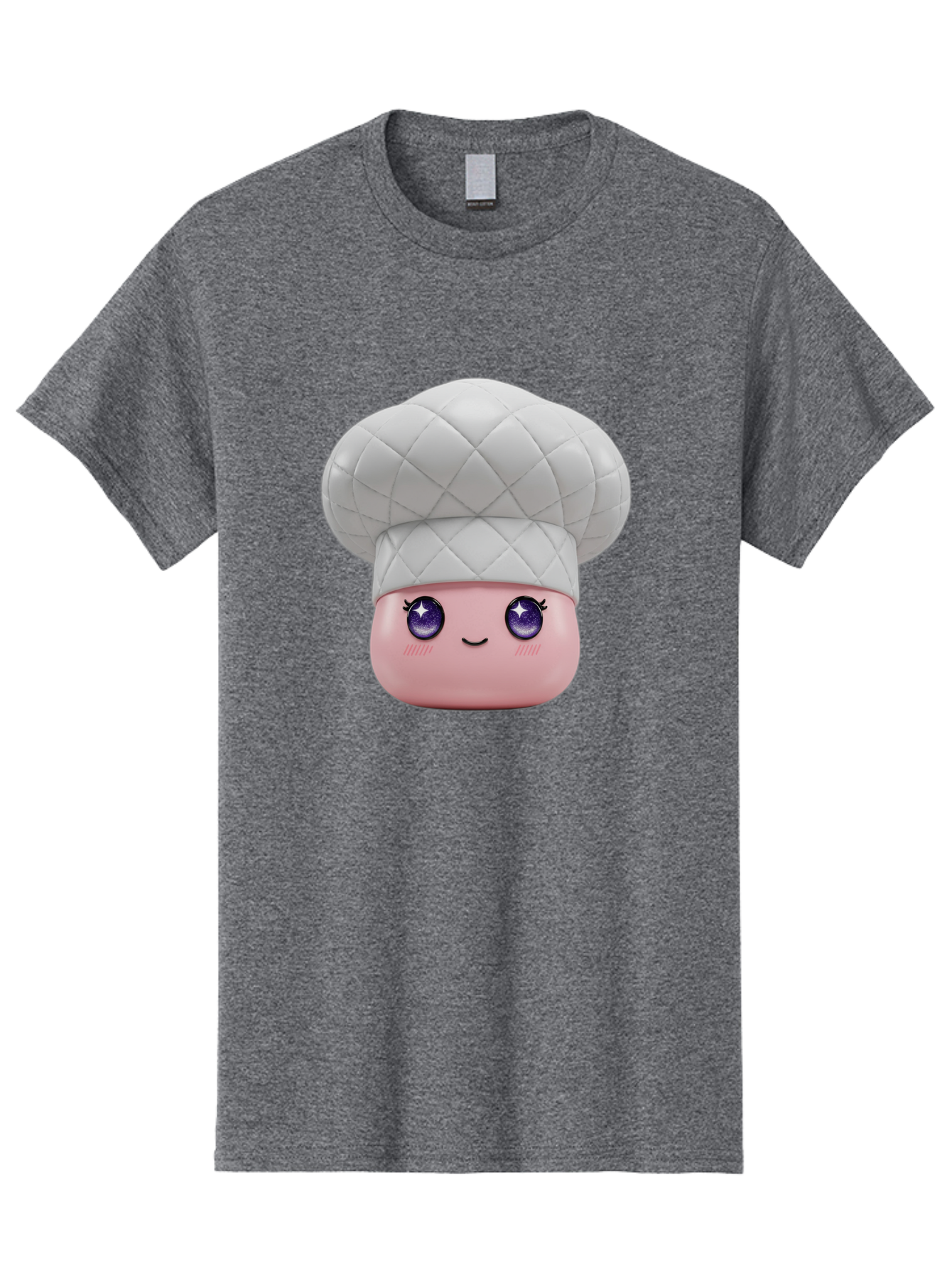Chef-Hat-Face-1 Men'S Graphic Tee, 100% Cotton, Comfortable Casual Summer Wear, Machine Washable, Pink Face, Chef Hat, Cartoon Style, Purple Eyes, Eyelashes, Smiling Face, Cute Character, Cooking Theme, Culinary Art, Adorable Design, Bac831