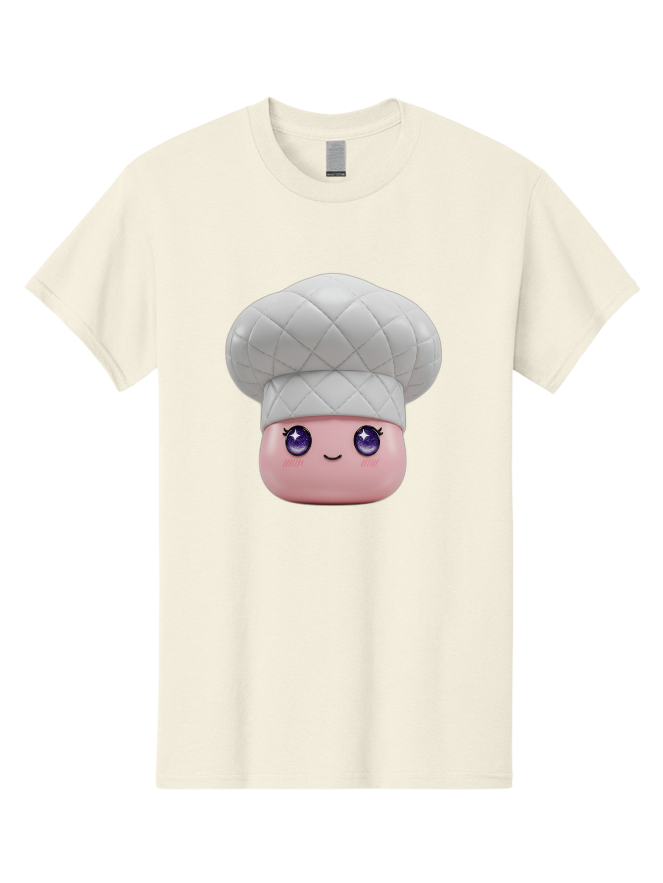 Chef-Hat-Face-1 Men'S Graphic Tee, 100% Cotton, Comfortable Casual Summer Wear, Machine Washable, Pink Face, Chef Hat, Cartoon Style, Purple Eyes, Eyelashes, Smiling Face, Cute Character, Cooking Theme, Culinary Art, Adorable Design, Bac831