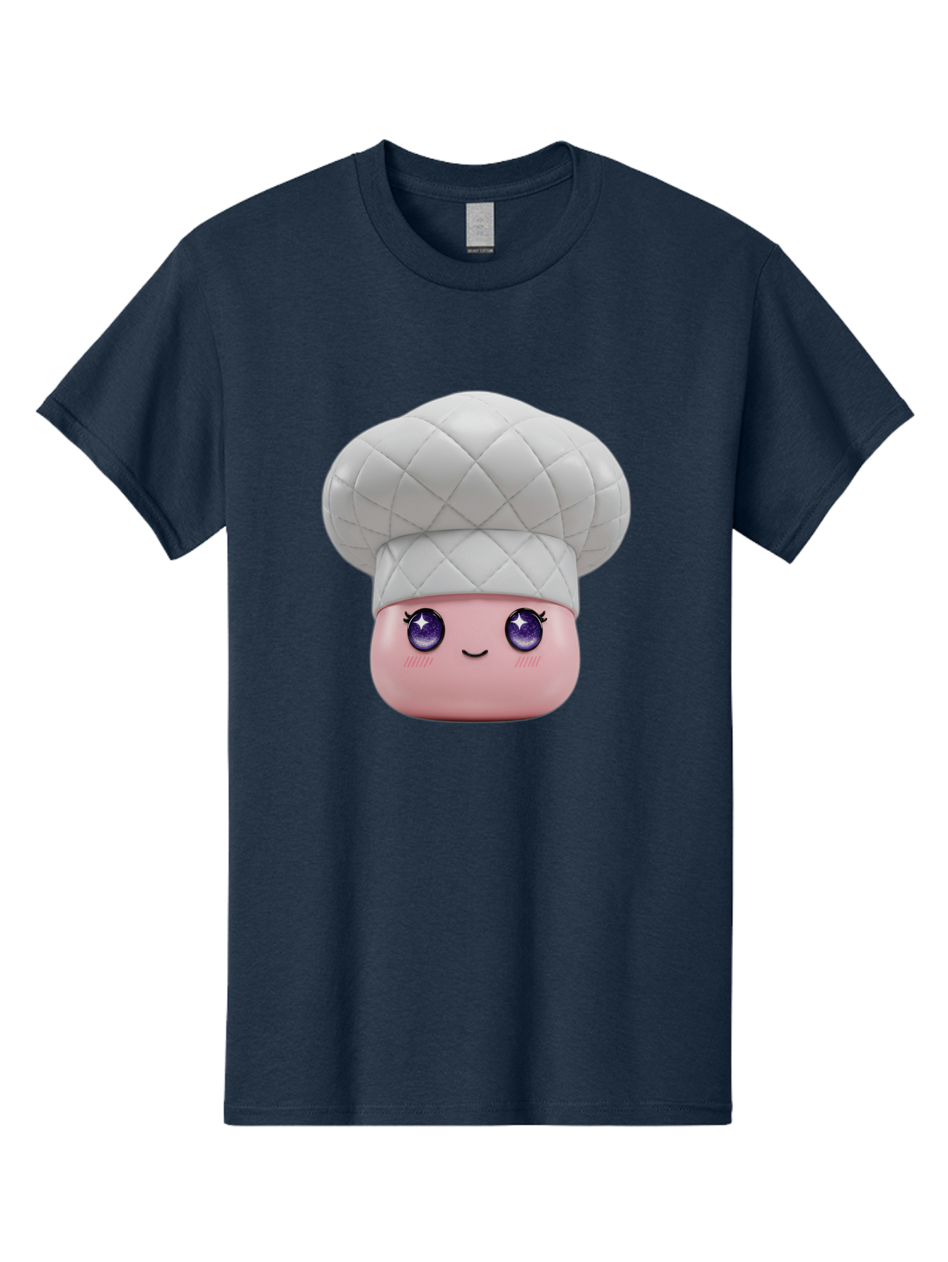 Chef-Hat-Face-1 Men'S Graphic Tee, 100% Cotton, Comfortable Casual Summer Wear, Machine Washable, Pink Face, Chef Hat, Cartoon Style, Purple Eyes, Eyelashes, Smiling Face, Cute Character, Cooking Theme, Culinary Art, Adorable Design, Bac831