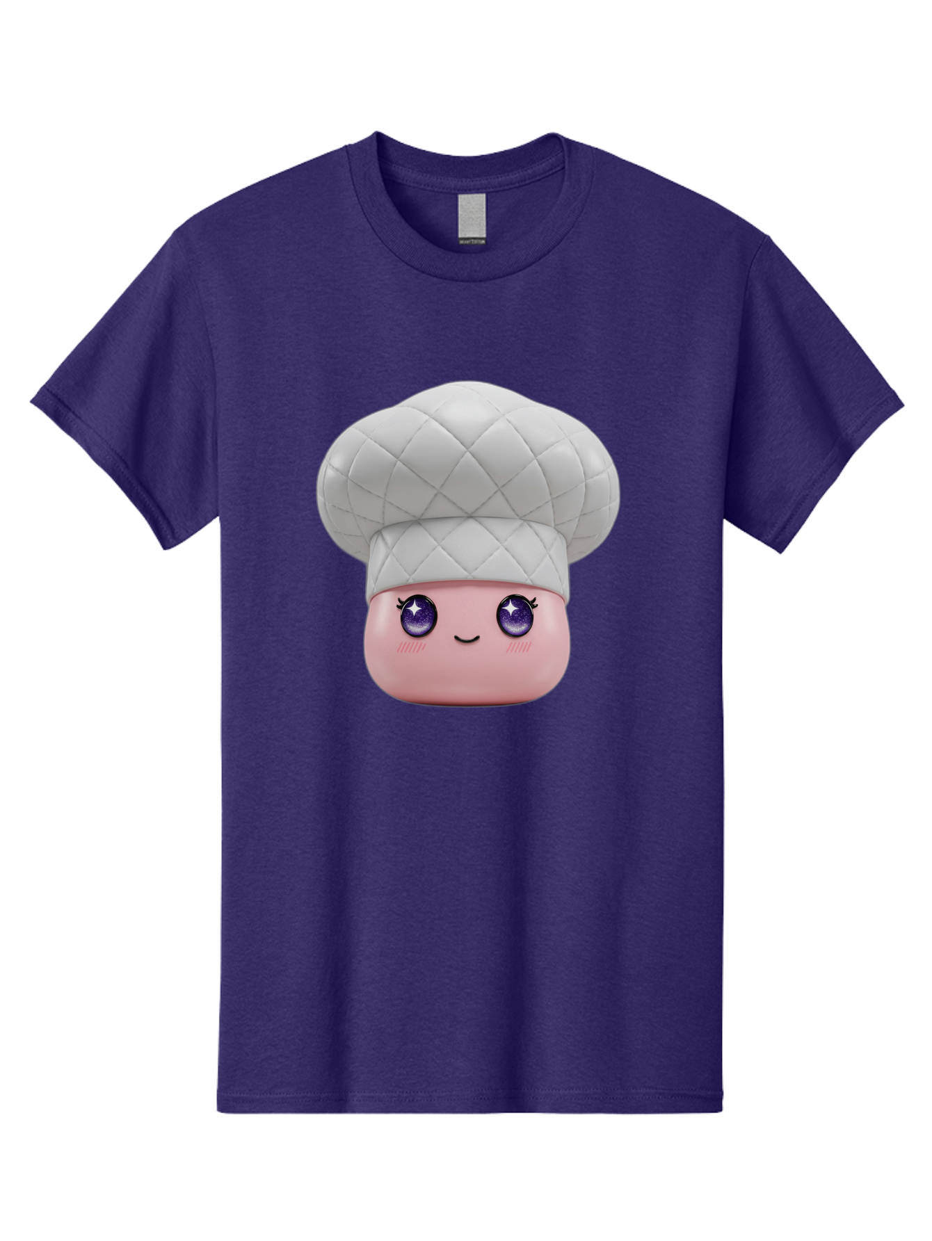 Chef-Hat-Face-1 Men'S Graphic Tee, 100% Cotton, Comfortable Casual Summer Wear, Machine Washable, Pink Face, Chef Hat, Cartoon Style, Purple Eyes, Eyelashes, Smiling Face, Cute Character, Cooking Theme, Culinary Art, Adorable Design, Bac831